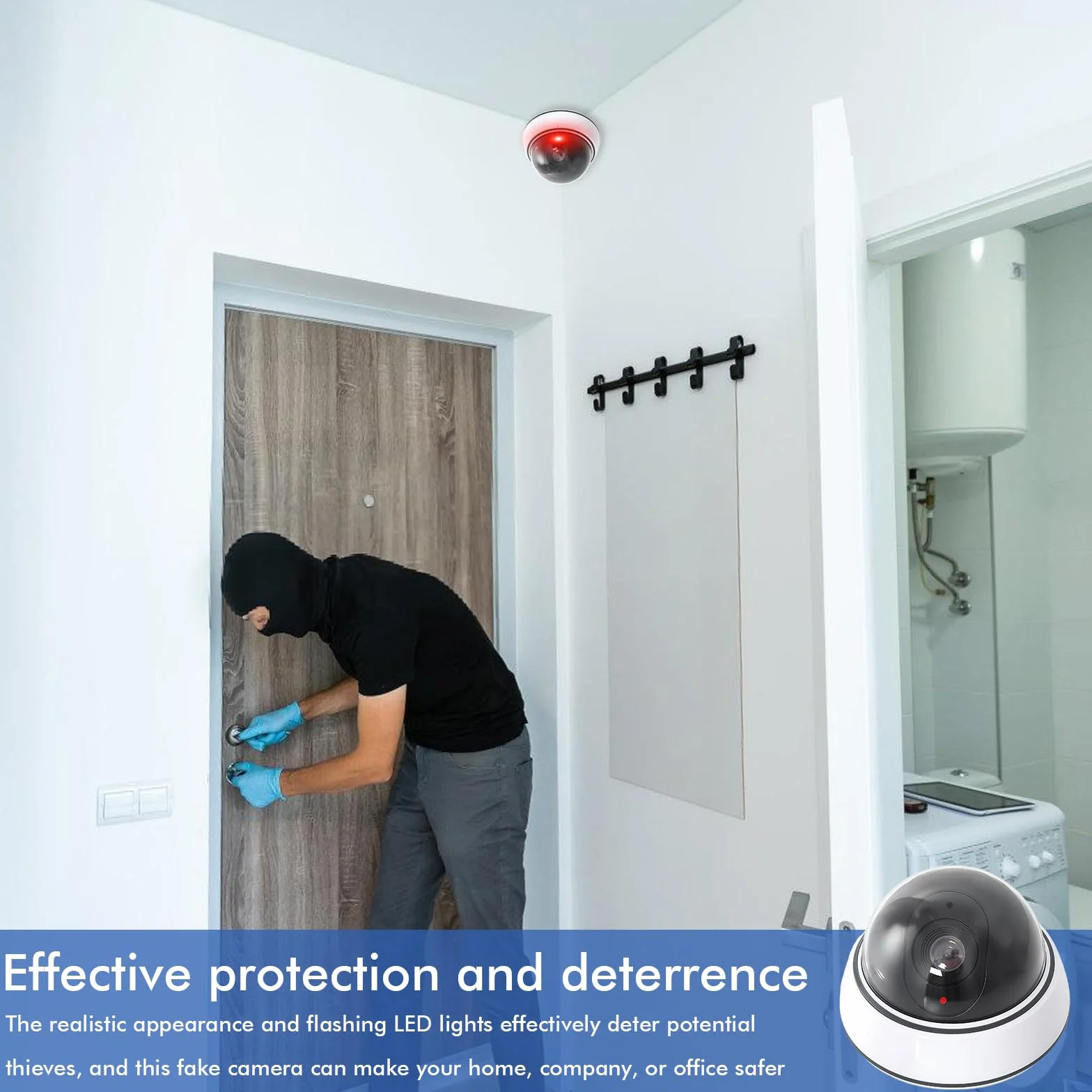 Caméra factice dôme avec lumière LED clignotante : Lot de 3 caméras factices pour l'intérieur et l'extérieur, caméra de surveillance factice avec matériel de montage – Solution de sécurité