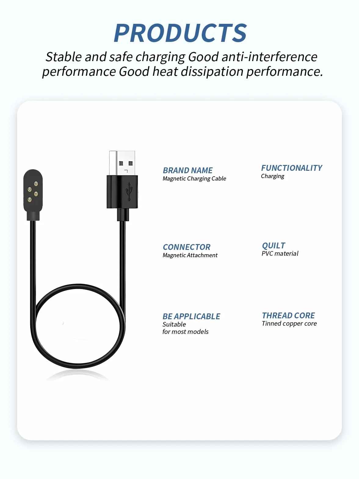 Lot de 2 câbles de charge pour casque de natation IFECCO X27 - Câble de charge USB magnétique solide - Compatible avec IFECCO X27