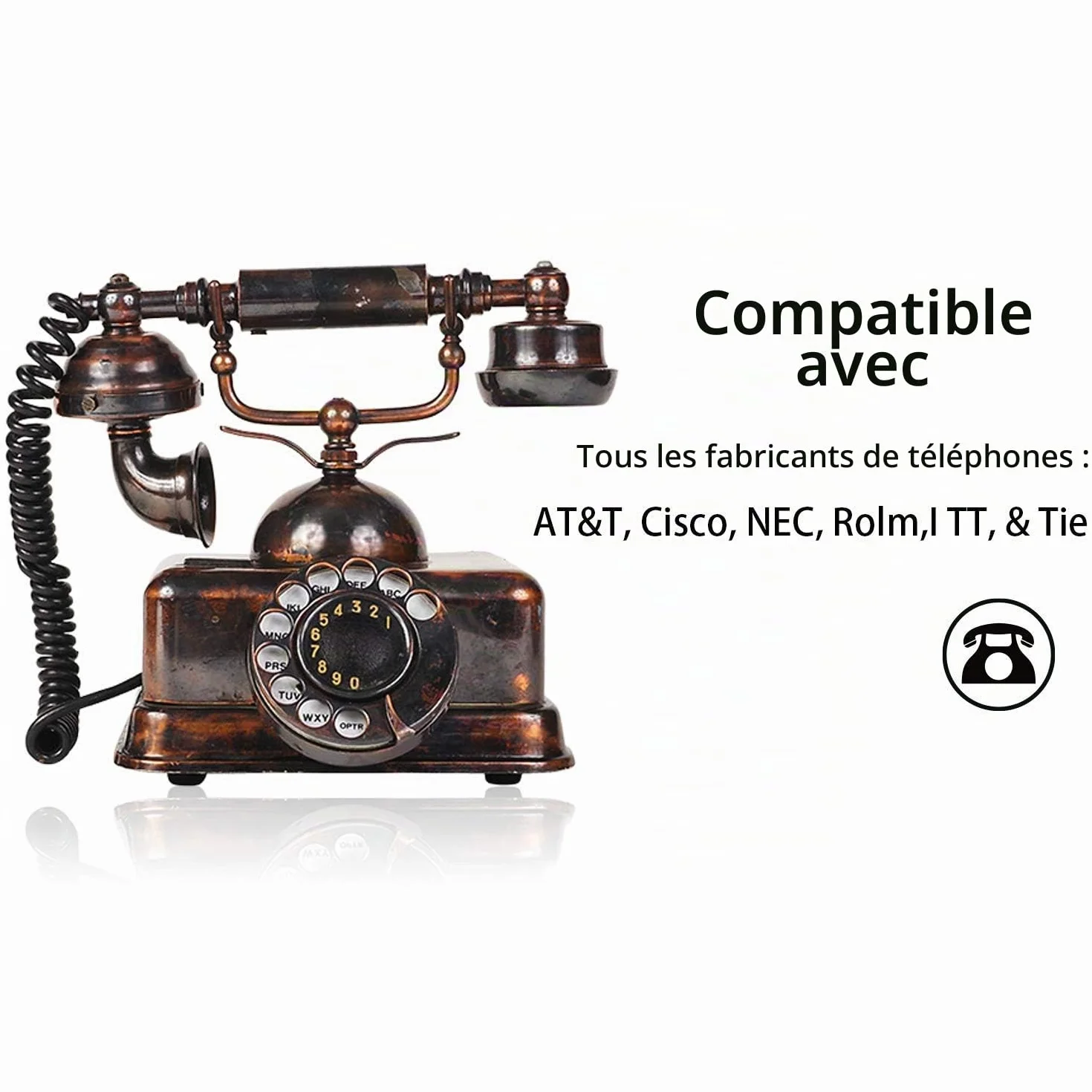 Duttek Cordon Telephone, Cable Telephone Fixe Noir, Câble pour combiné de téléphone, Câble spiralé RJ9 de 1 à 3 m de Long déroulé(Lot de 2)