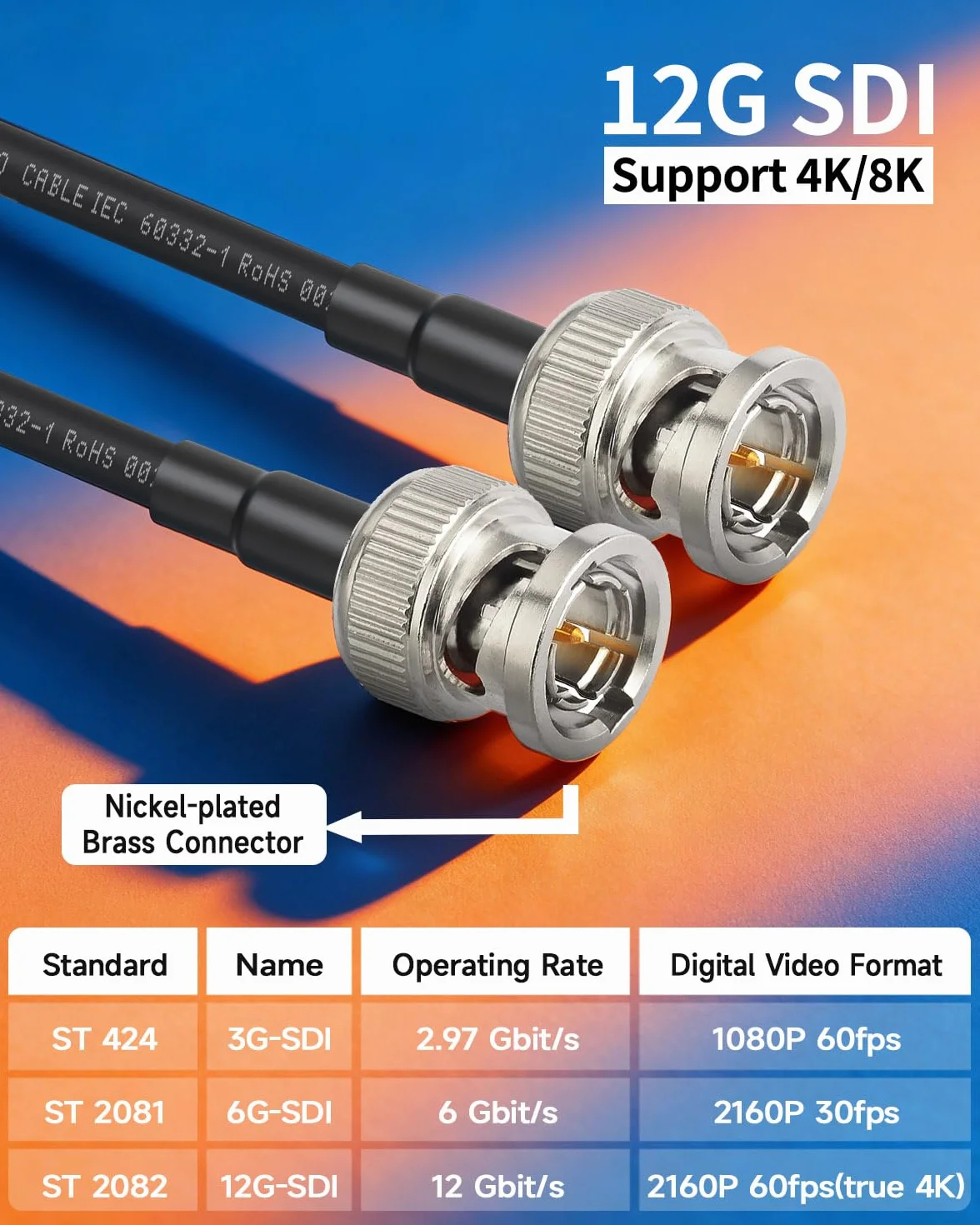 Superbat Câble SDI 12G 4K Court 30cm BNC Mâle à Mâle Belden 4855R Cordon SDI 75 ohms pour Blackmagic Vidéo DVR Oscilloscopes Caméras de Surveillance CCTV