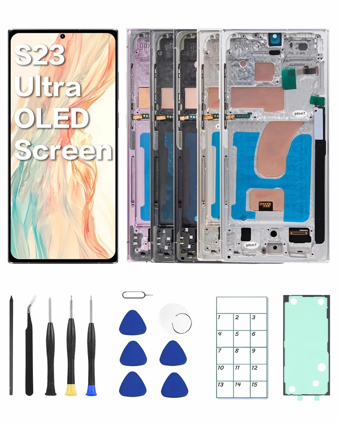 Écran OLED de Rechange pour Galaxy S23 Ultra 5G, écran LCD avec Cadre et capteur d'empreintes digitales, kit d'outils Complet et Instructions d'installation (français Non Garanti) (Noir