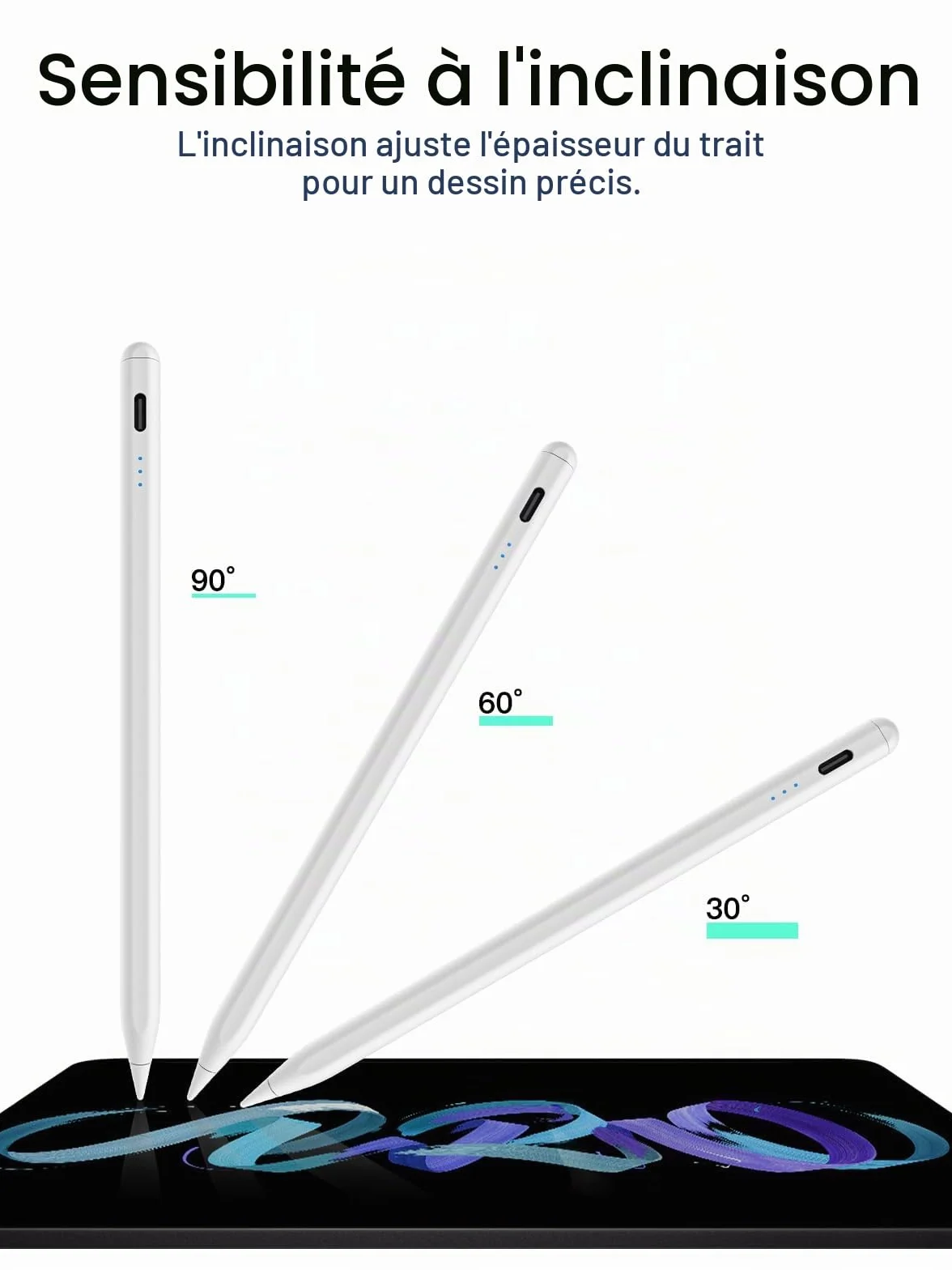 KEEPRO Stylet pour iPad 2018-2026, Charge Rapide Rejet Paume Détection Inclinaison sans Bluetooth, Compatible iPad 11/10/9/8/7/6/A16, Mini 7/6/5, Air M4/M3/M2 11"/13"/5/4/3, Pro M5/M4 13"/12.9″/11″