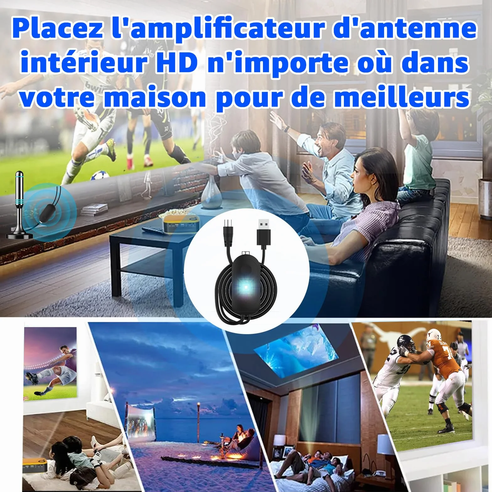 Amplificateur de Signal TV Booster TNT HD 4K avec Filtre 4G Intérieur Extérieur