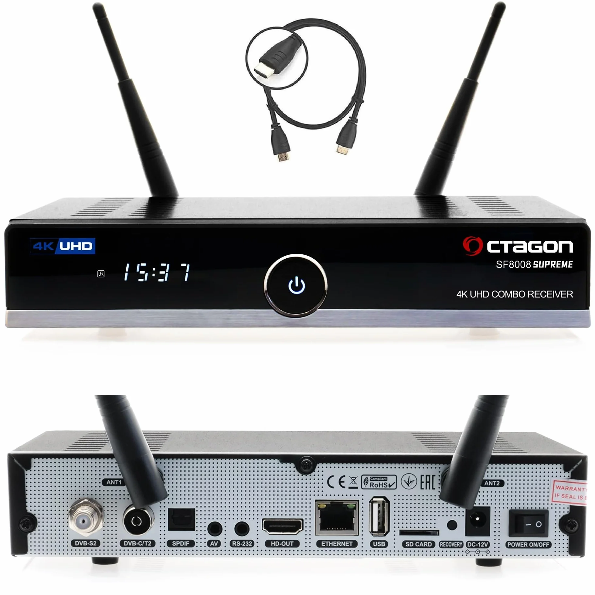 Octagon SF8008 UHD 4K Supreme Combo 500GB Disque Fixe Interne Récepteur Satellite DVB-T2 E2 Linux Define OS Enregistrement M.2 M Key Gigabit LAN Lecteur de Carte
