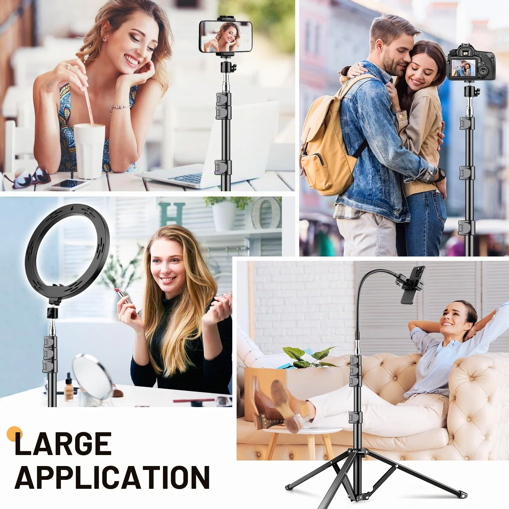 Victiv 224cm Haute Trepied Smartphone, Trépied Téléphone en Aluminium avec Col de Cygne Réglable, Télécommande, Support Telephone, Extensible Trépieds Appareil Photo avec Rotule à 360° pour DSLR Canon
