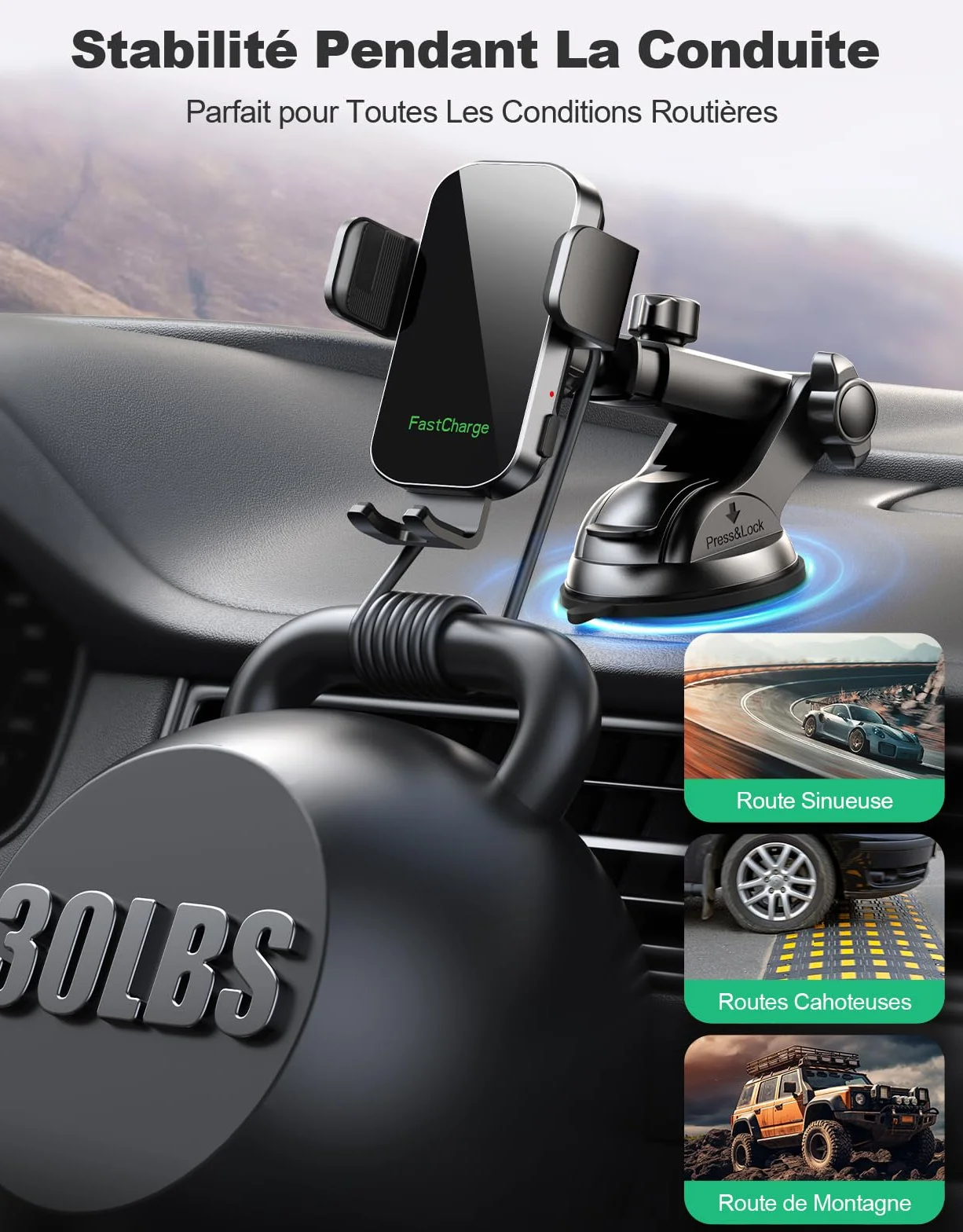 Glangeh 15W Support Telephone Voiture Induction, [Serrage Automatique] Chargeur Induction Voiture sans Fil Rapide [Ventouse Militaire], Compatible avec iPhone 17/16/15 Pro Max, Galaxy S24+/S23 Ultra