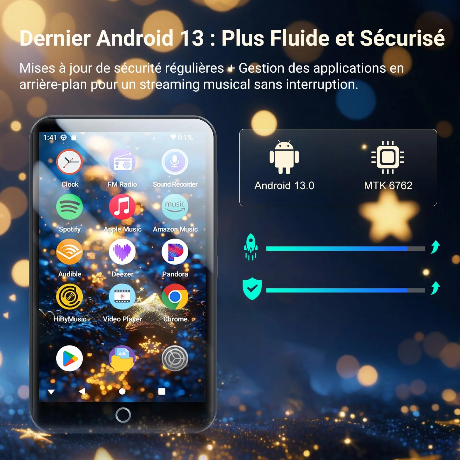 MECHEN 96 Go Lecteur MP3 Android WiFi Bluetooth Écran Tactile 4 Pouces Batterie 2000mAh 1 To Extensible