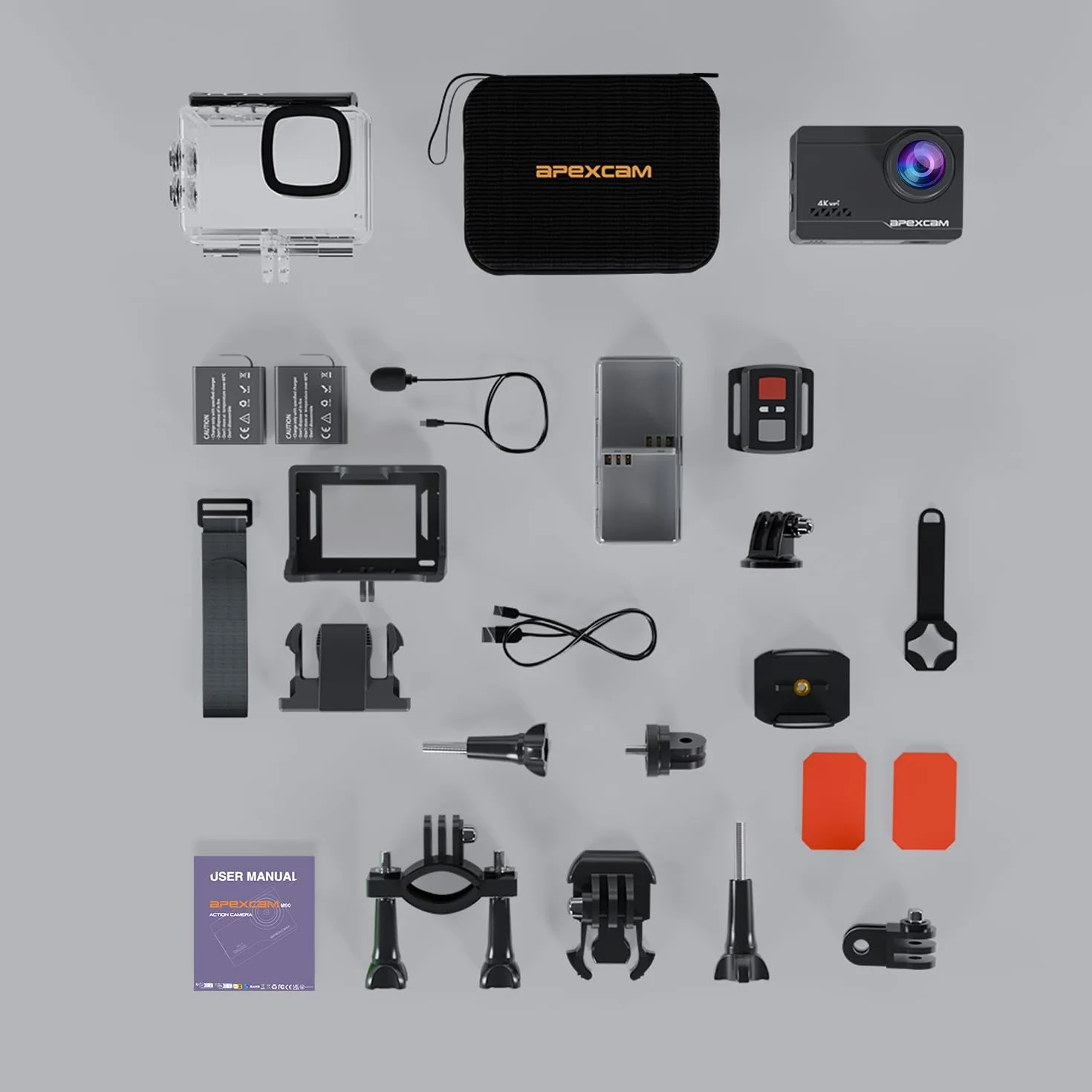 Apexcam Action Cam 4K 60FPS 64MP Écran Tactile Stabilisation EIS Étanche 40M WiFi Télécommande 2 Batteries 1350mAh