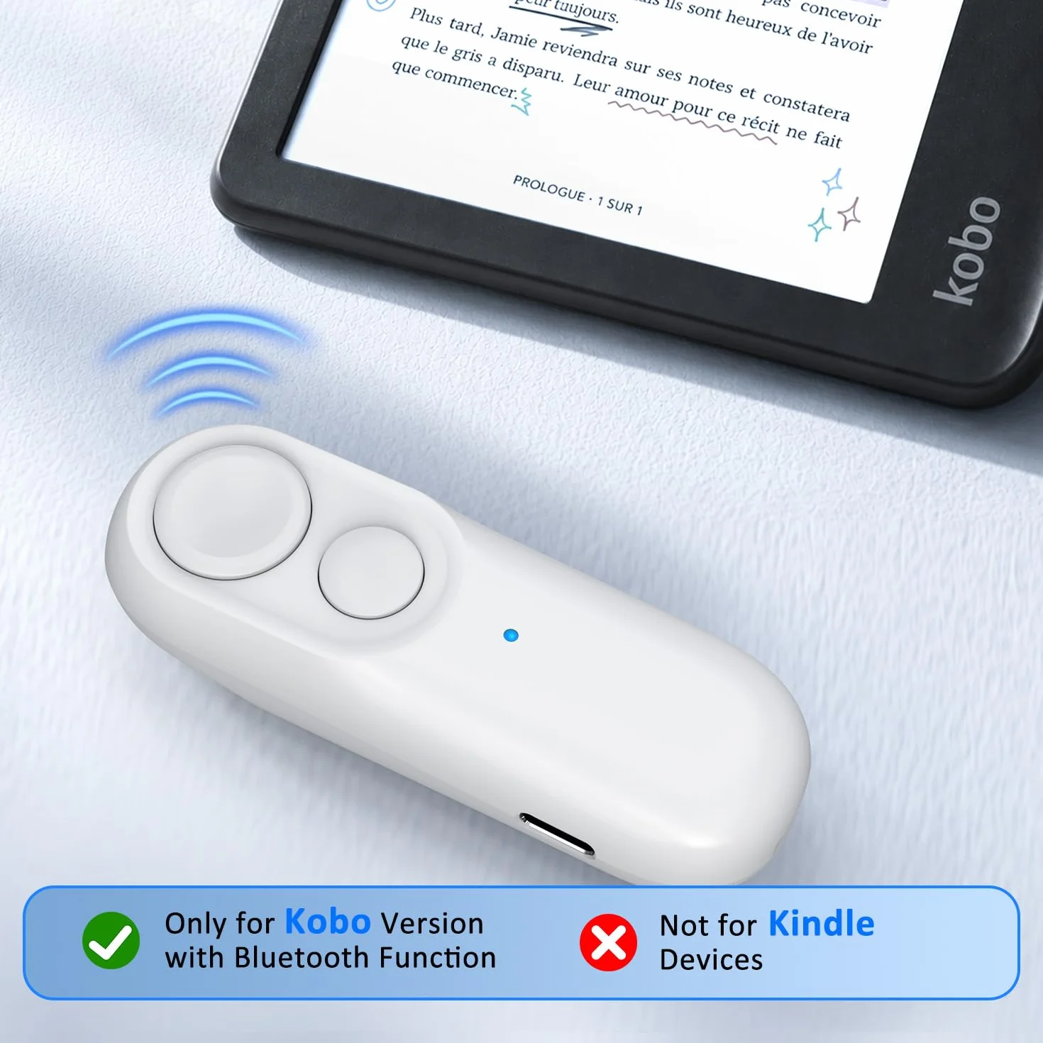 Télécommande Tourne Page Bluetooth pour Kobo, Blanc