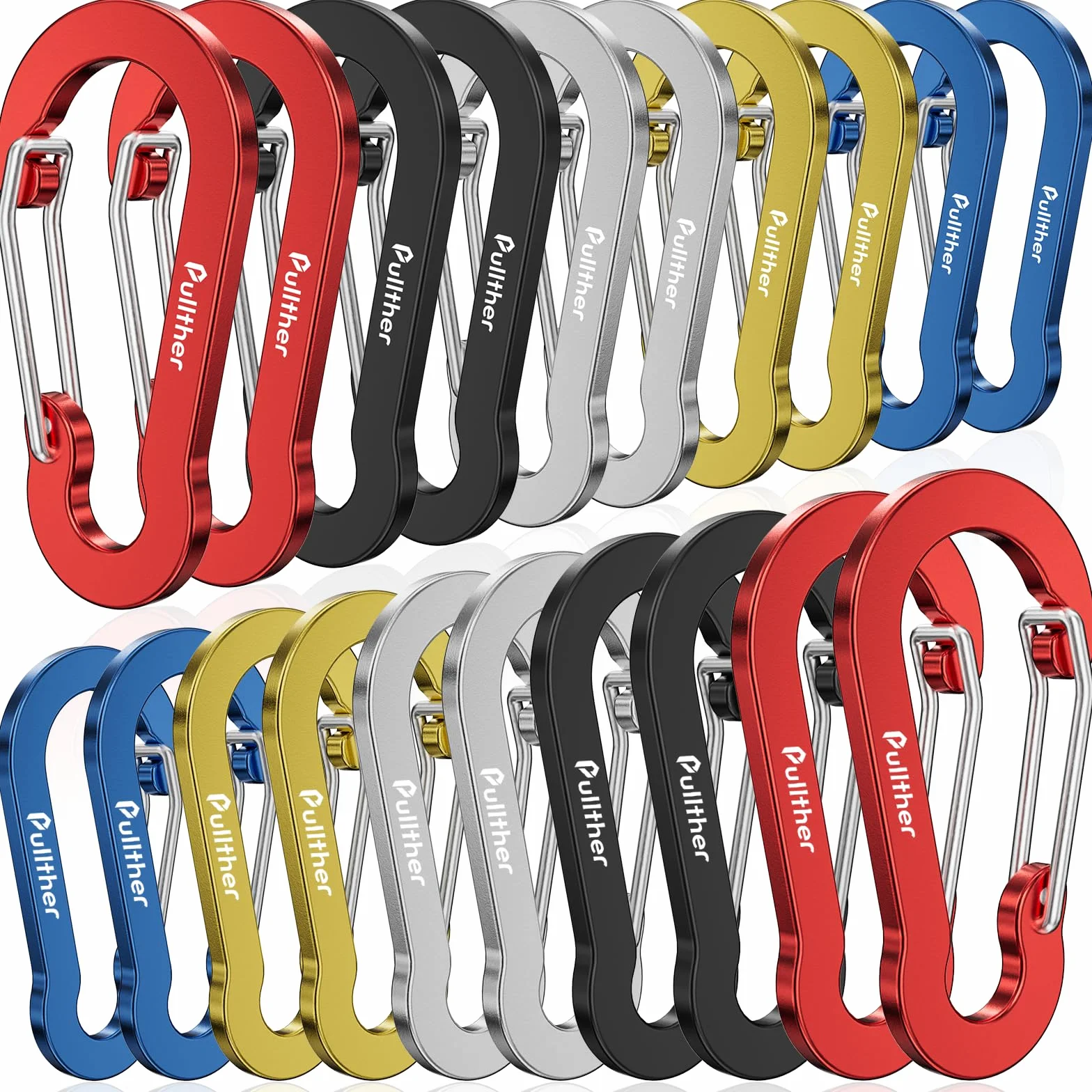 Lot de 20 Mousquetons Multifonction 50mm en Aluminium pour Plein Air Randonnée Camping Pêche