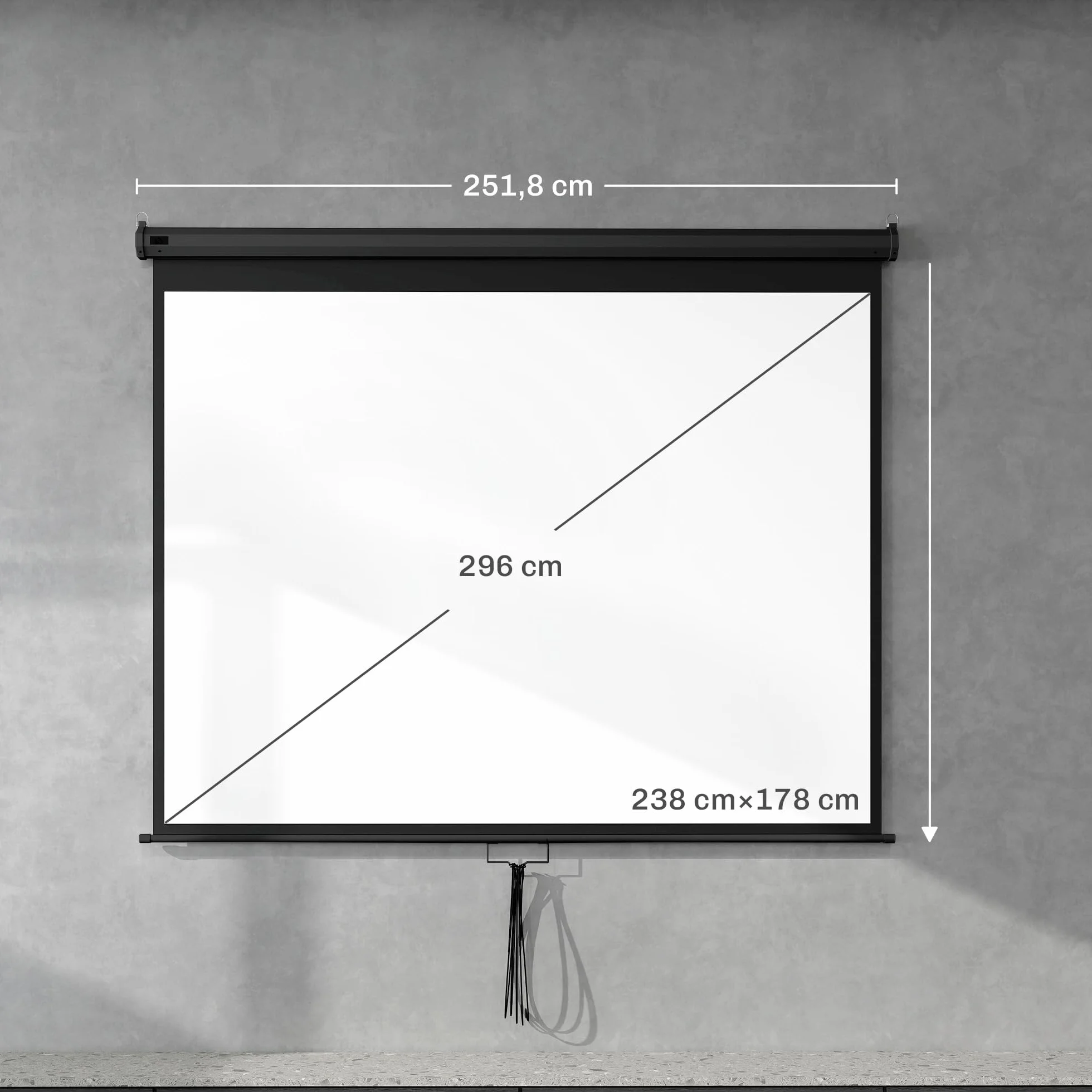 HOMCOM Écran de Projection 120" 4:3 HD 4K, Videoprojecteur avec Boîtier Métal, Réglable en Hauteur, Noir