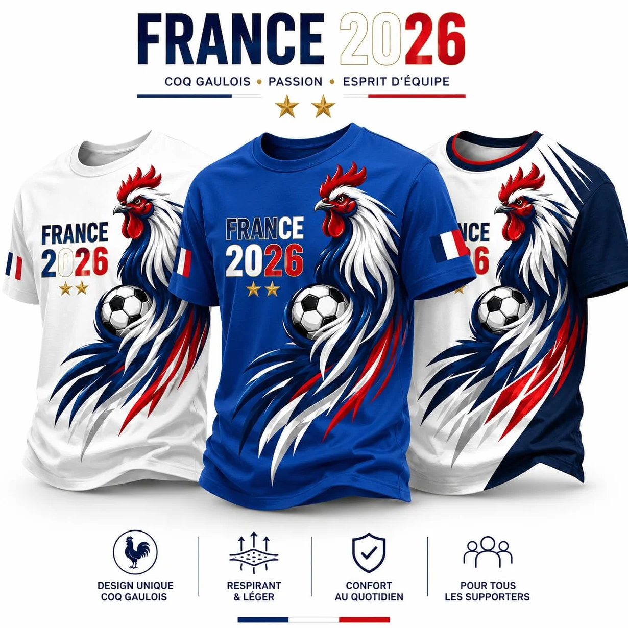 Maillot de Supporter de Football France 2026 Haut décontracté Coupe Classique