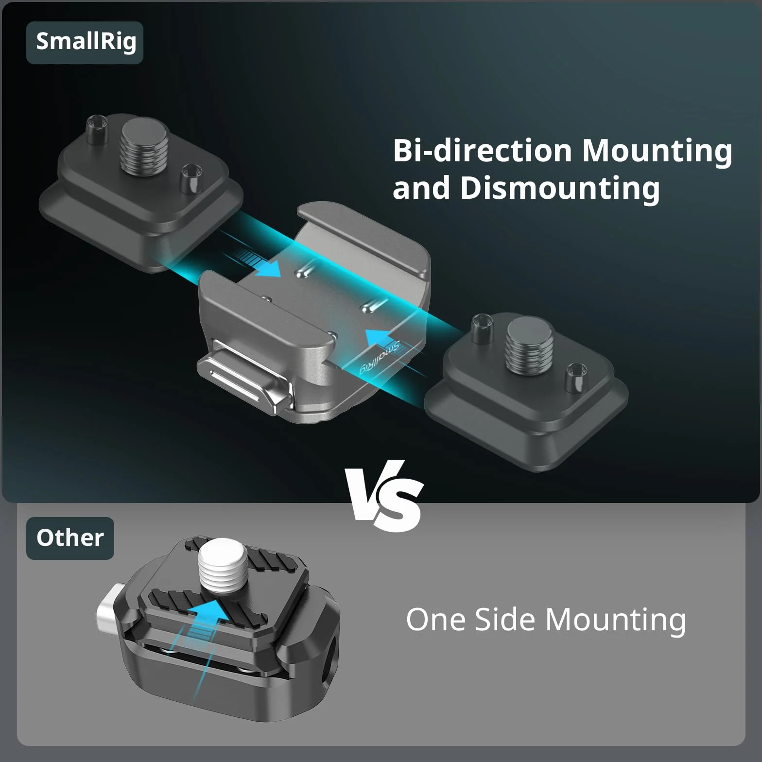 SMALLRIG Plaque de Montage Universelle à Dégagement Rapide, Rail NATO QR-Slide Double Direction, Charge Jusqu'à 5 kg pour Caméras, Moniteurs, Caméras d'action, HawkLock H21-4491