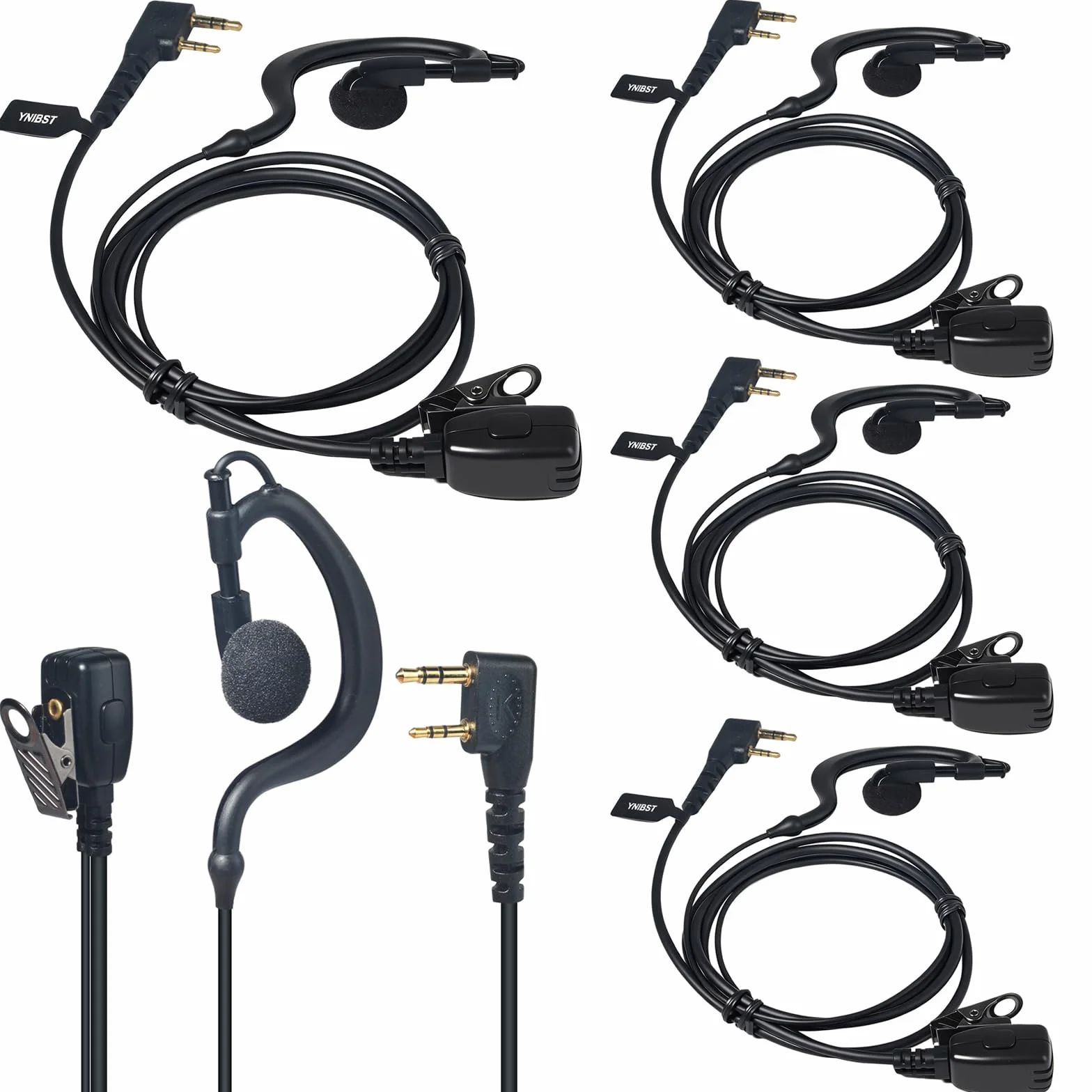 Oreillette pour Talkie Walkie, Écouteur en Forme de G avec Micro PTT, Connecteur 2 Broches Compatible avec Kenwood Baofeng UV-5R, UV-82, BF-888S Radios Bidirectionnelles (Lot de 5)