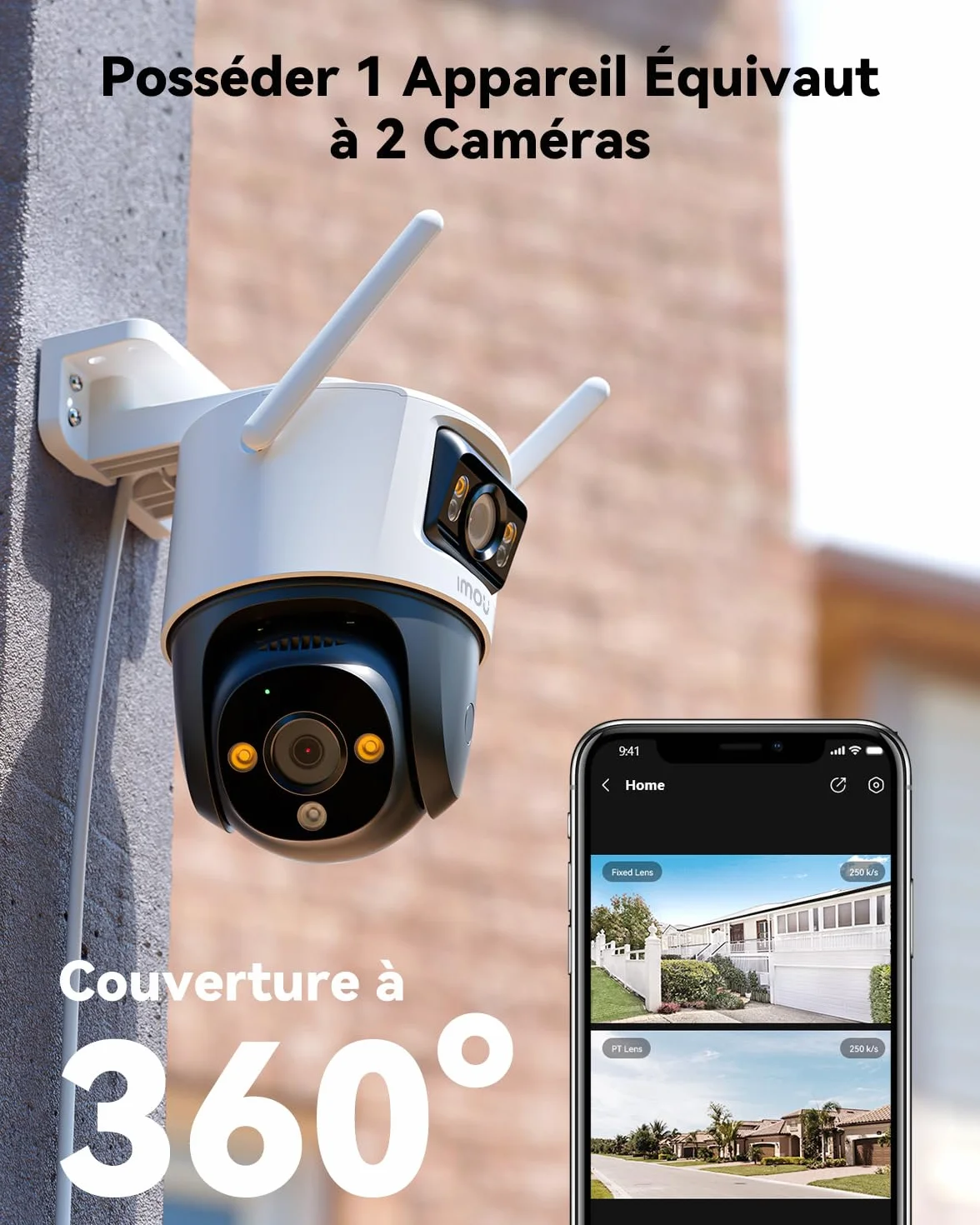 Imou 4K(5MP+3MP) Caméra Surveillance WiFi Extérieure à Double Objectif, 360° Caméra IP Exterieur WiFi, AI Détection Humaine/Véhicule, Suivi Automatique, Vision Nocturne Couleur 30M,Étanche IP66,Sirène