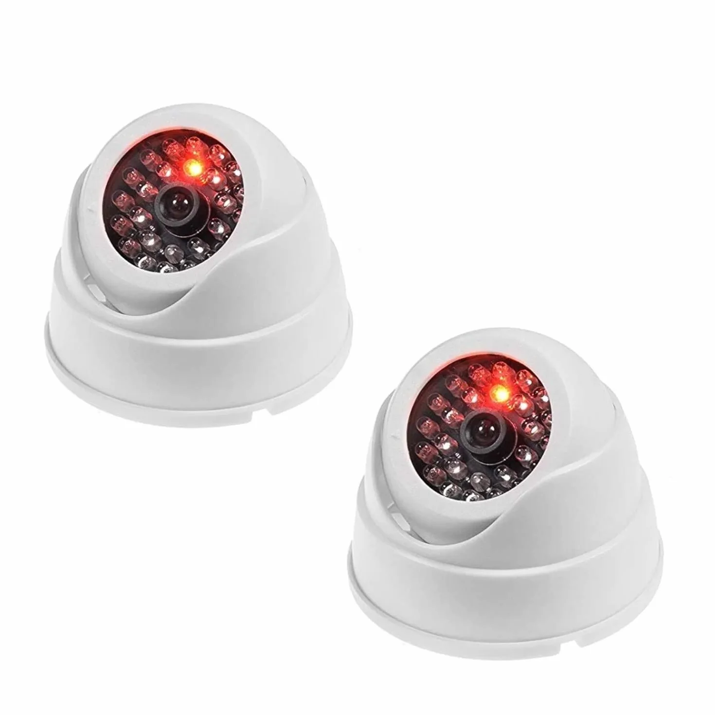 JZK Lot de 2 Fausses caméras de Surveillance dôme avec LED Clignotantes pour la sécurité de la Maison, Blanc