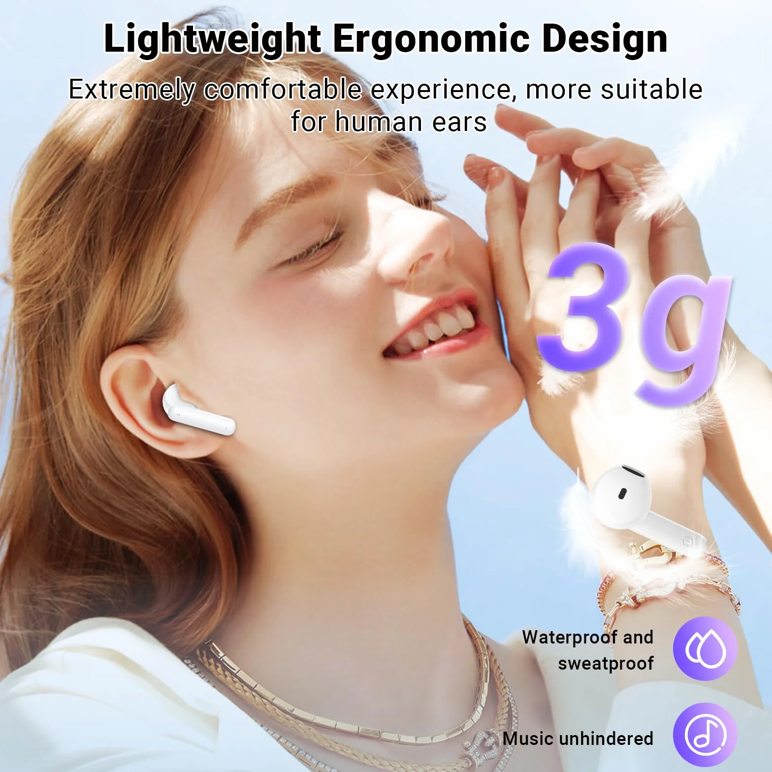 Ecouteurs Bluetooth sans Fil, kauguo Ecouteurs sans Fil 5.3 Écran LED Hi-Fi Son Stéréo Réduction Bruit ENC 4 Mic 42H Durée Lecture Contrôle Tactile Casque Bluetooth IPX6 Étanche pour iOS Android blanc