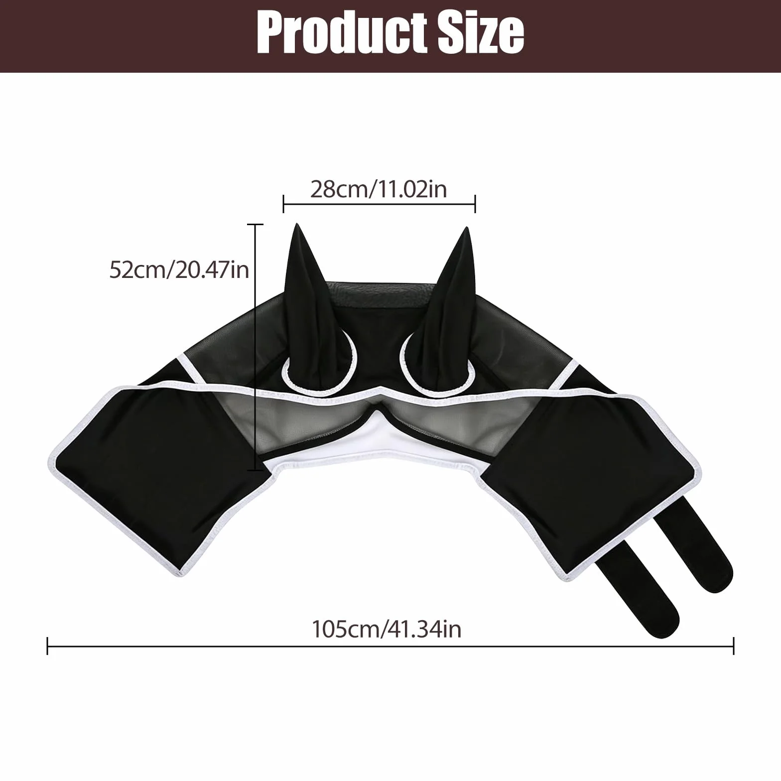 Masque Anti-Mouches Noir pour Chevaux Protection UV Respirant (L)