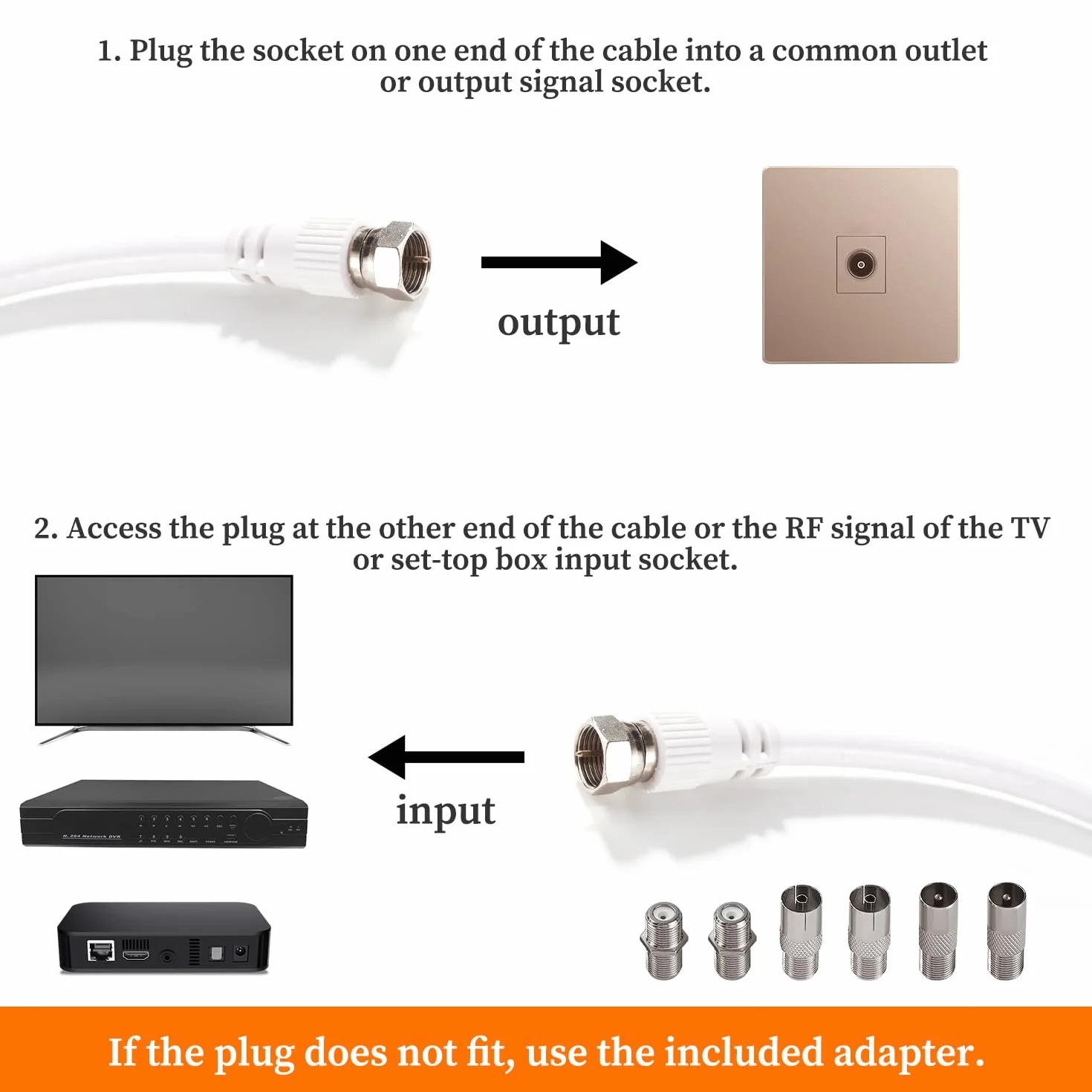 Câble Coaxial RG6 15m 75 Ohm F Mâle vers F Mâle Haut Débit Antenne TV avec 6 Coupleurs