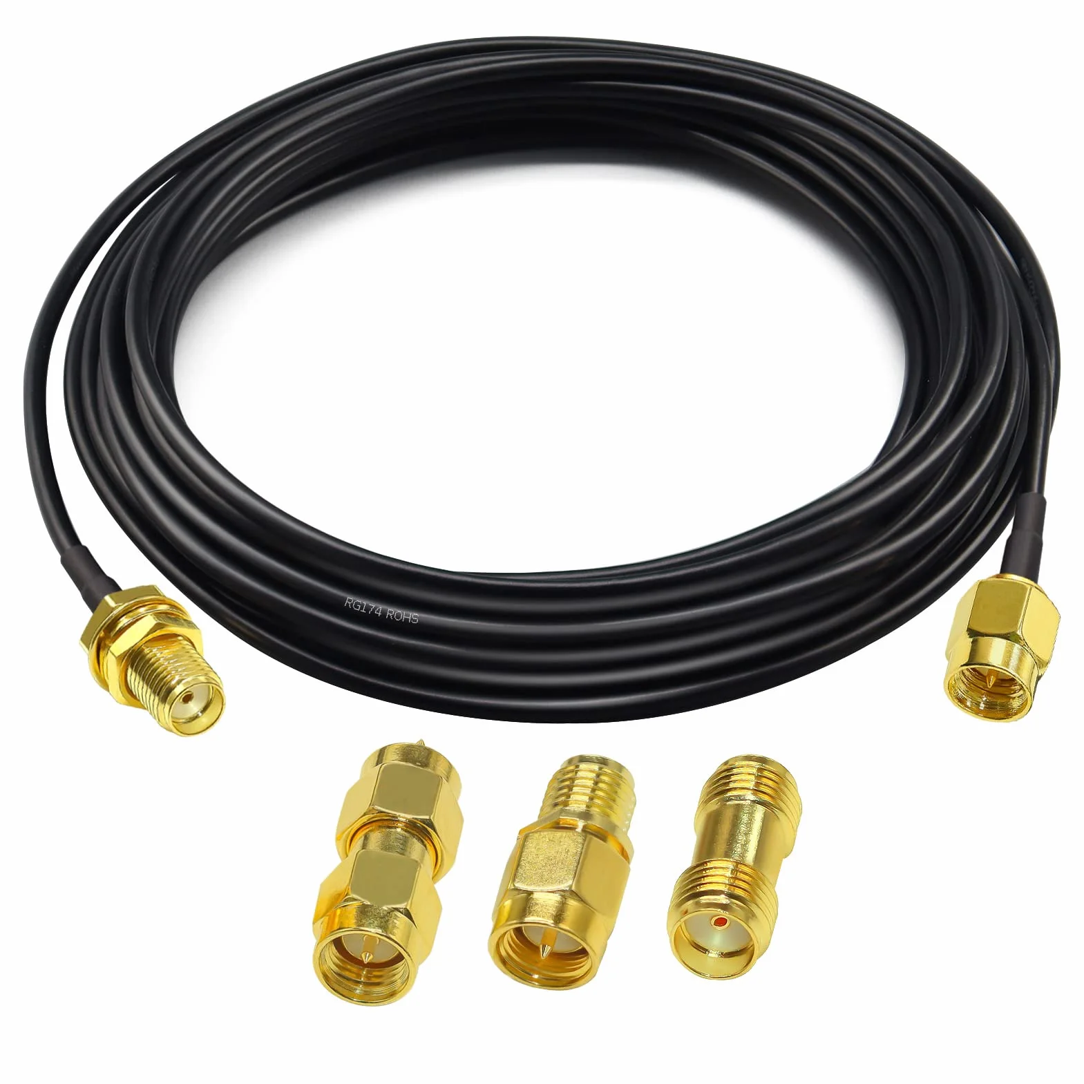 TUOLNK RG174 SMA Câble Coaxial Mâle à Femelle RF 16,4 Pieds (5m) + 3 Adaptateurs Radio Ham, Antenne 3G 4G LTE, Équipement SDR, ADS-B, GPS