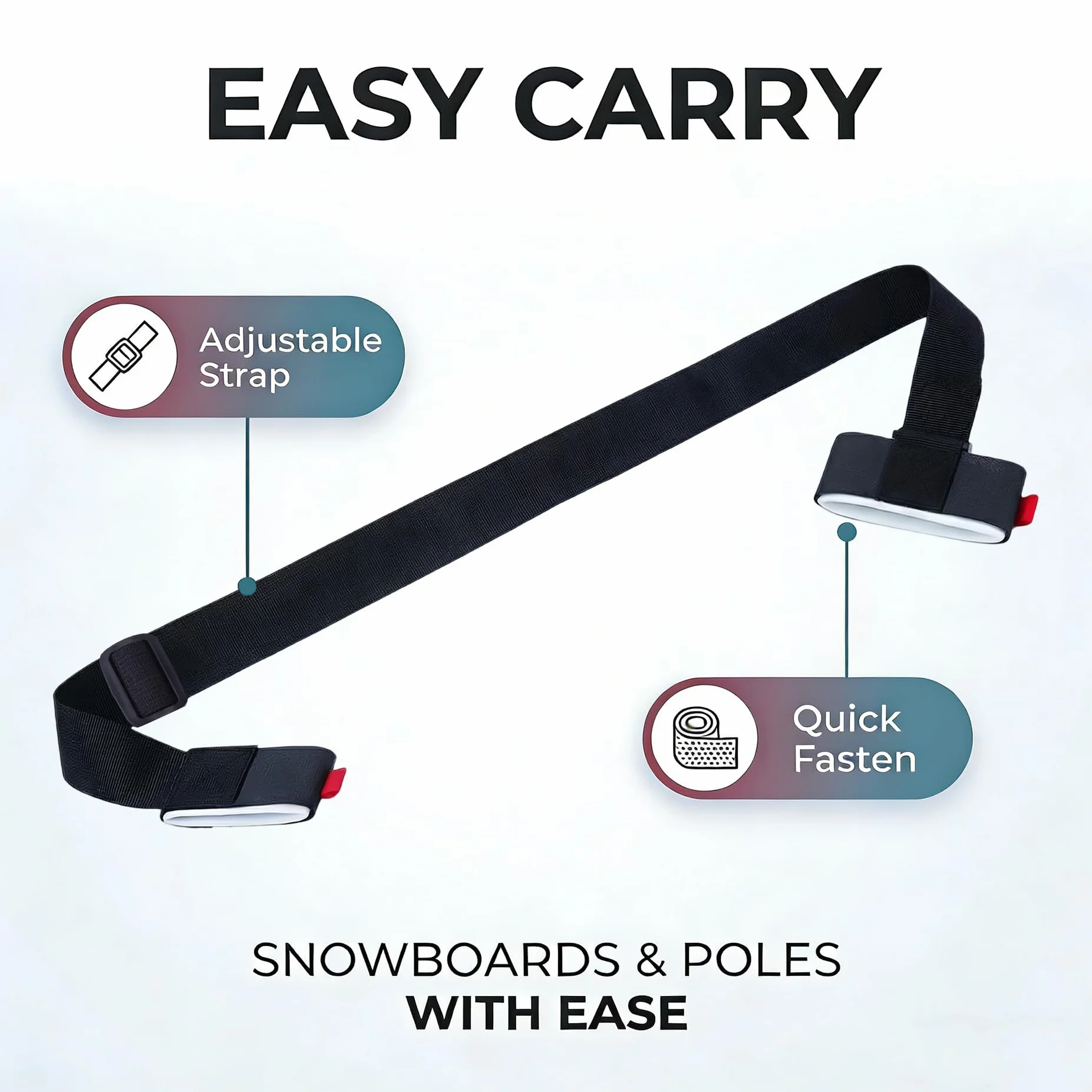 2 Pièces Bandoulière de Ski, Porte-Épaules Réglables avec Boucle Rembourrée, Noir