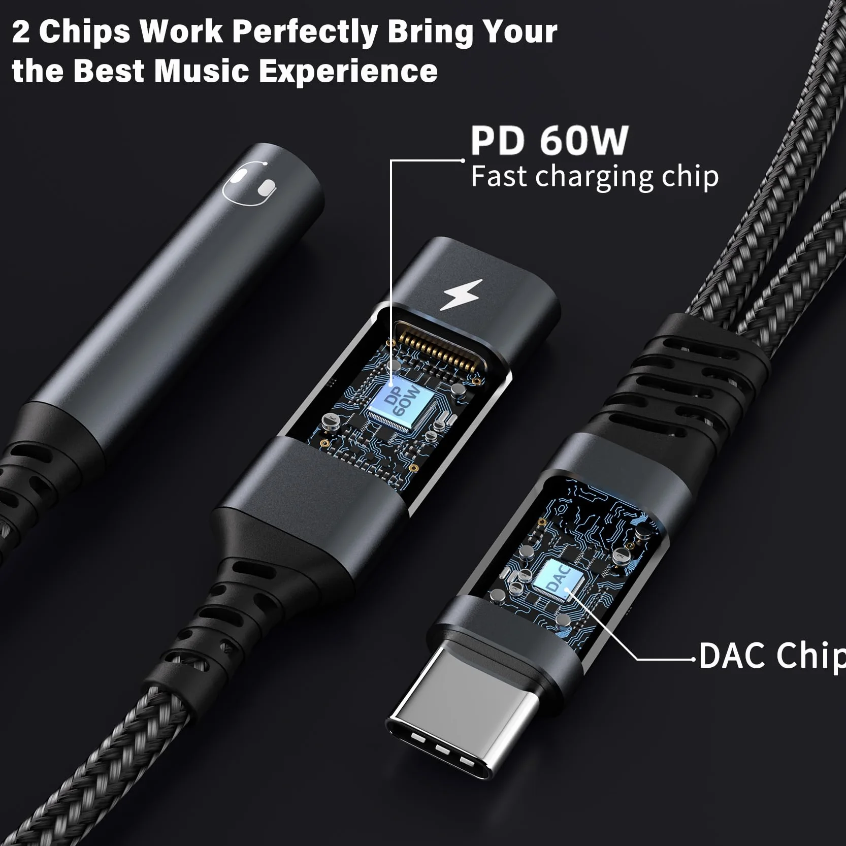 Adaptateur USB C vers Jack 3.5mm 2 en 1 Charge Rapide PD 60W Compatible iPhone 15 Pro Max Samsung S24 S23 Huawei