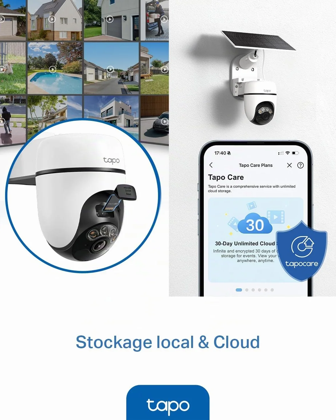 Tapo C610 Kit 2K 3MP Caméra WiFi Extérieur sans Fil Panneau Solaire 360° PTZ Surveillance Batterie 6700mAh Détection Humaine Vision Nocturne Couleurs Suivi AI IP65