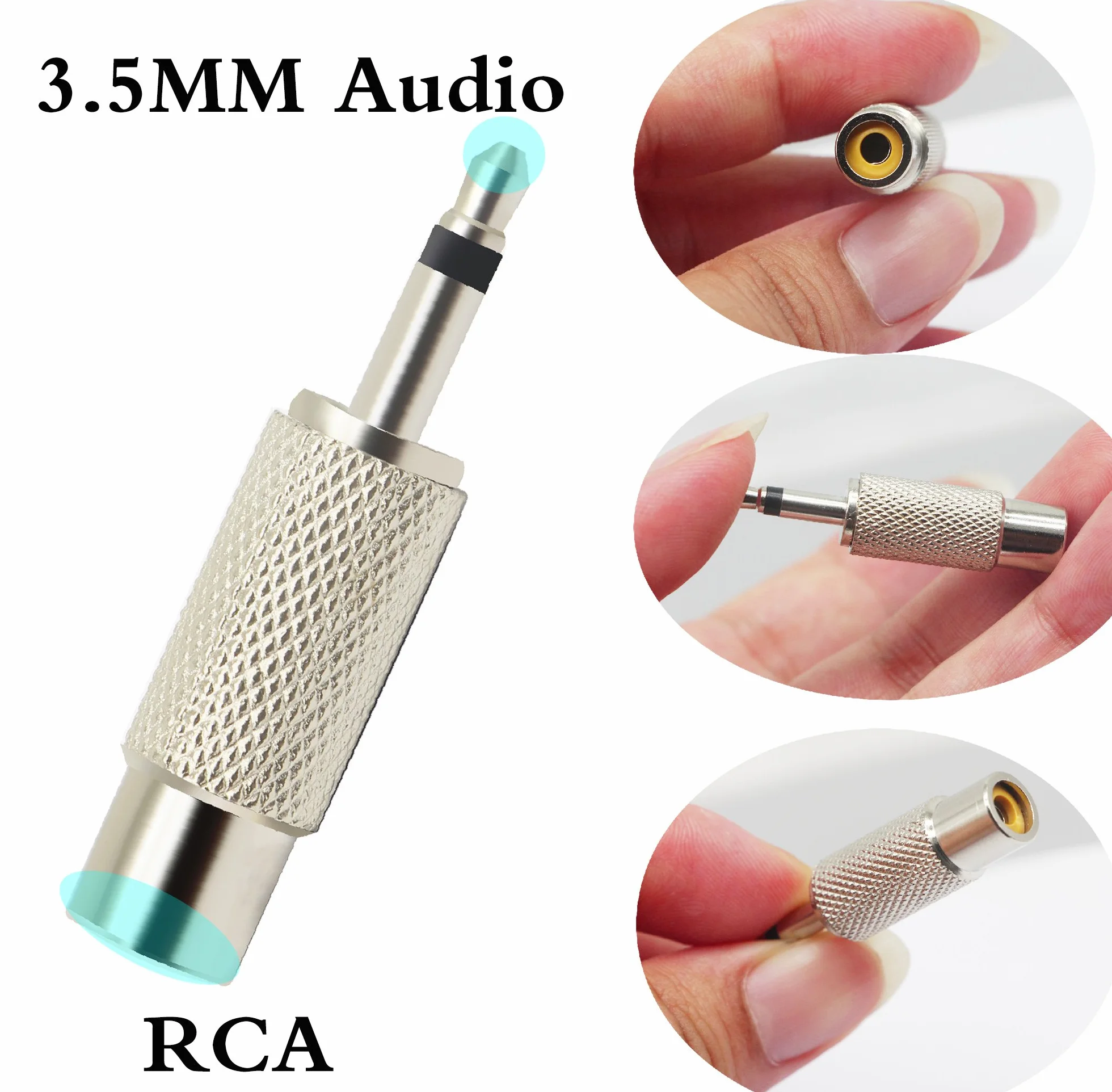 Adaptateur RCA vers 3,5mm Audio TS, connecteur 2pôles mâle vers RCA Femelle, Compatible Haut-parleurs, téléphones, mp3, Argent 2 pièces