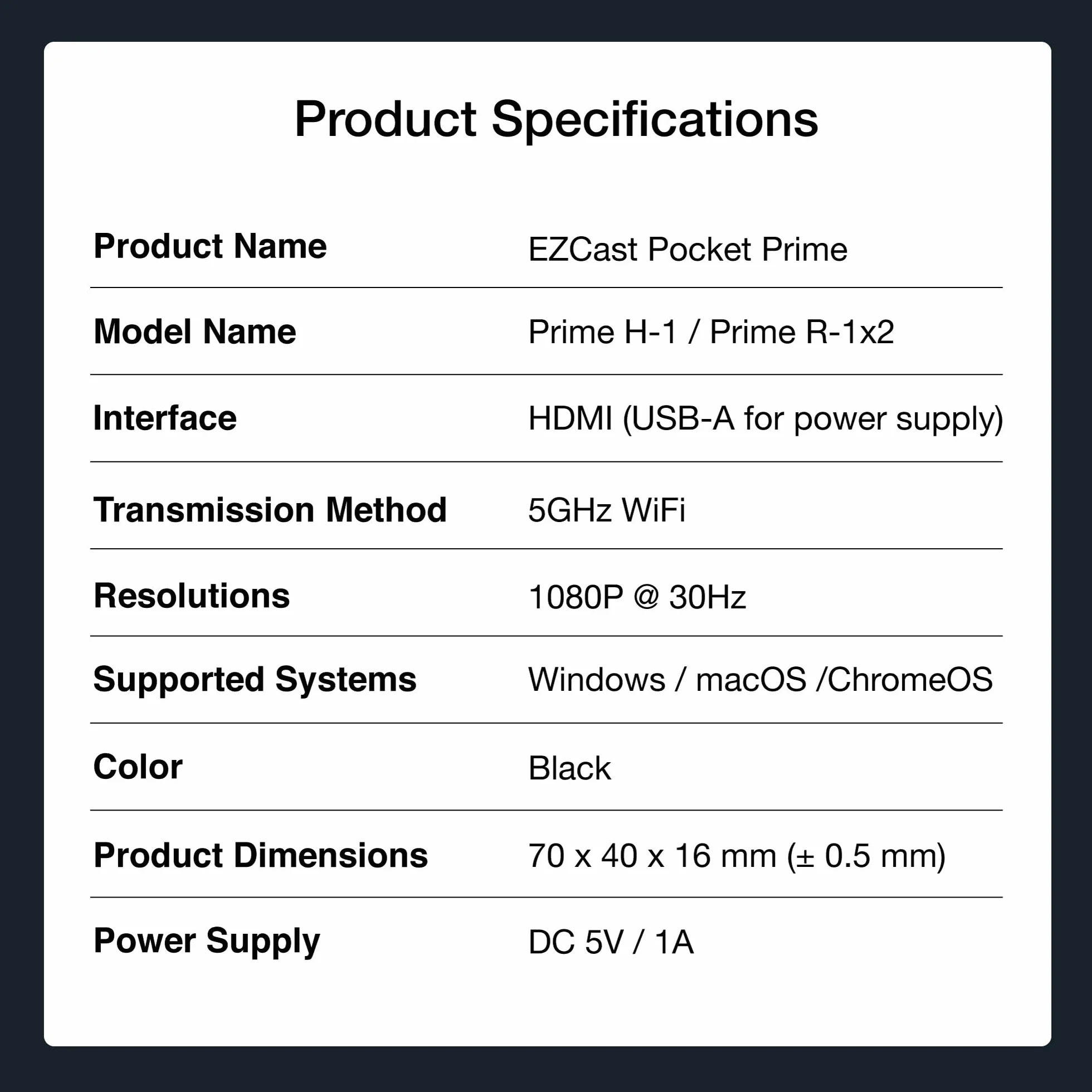 EZCast Pocket Prime HDMI sans fil 1 émetteur 2 récepteurs Wi-Fi 5 GHz 80 m 1080p