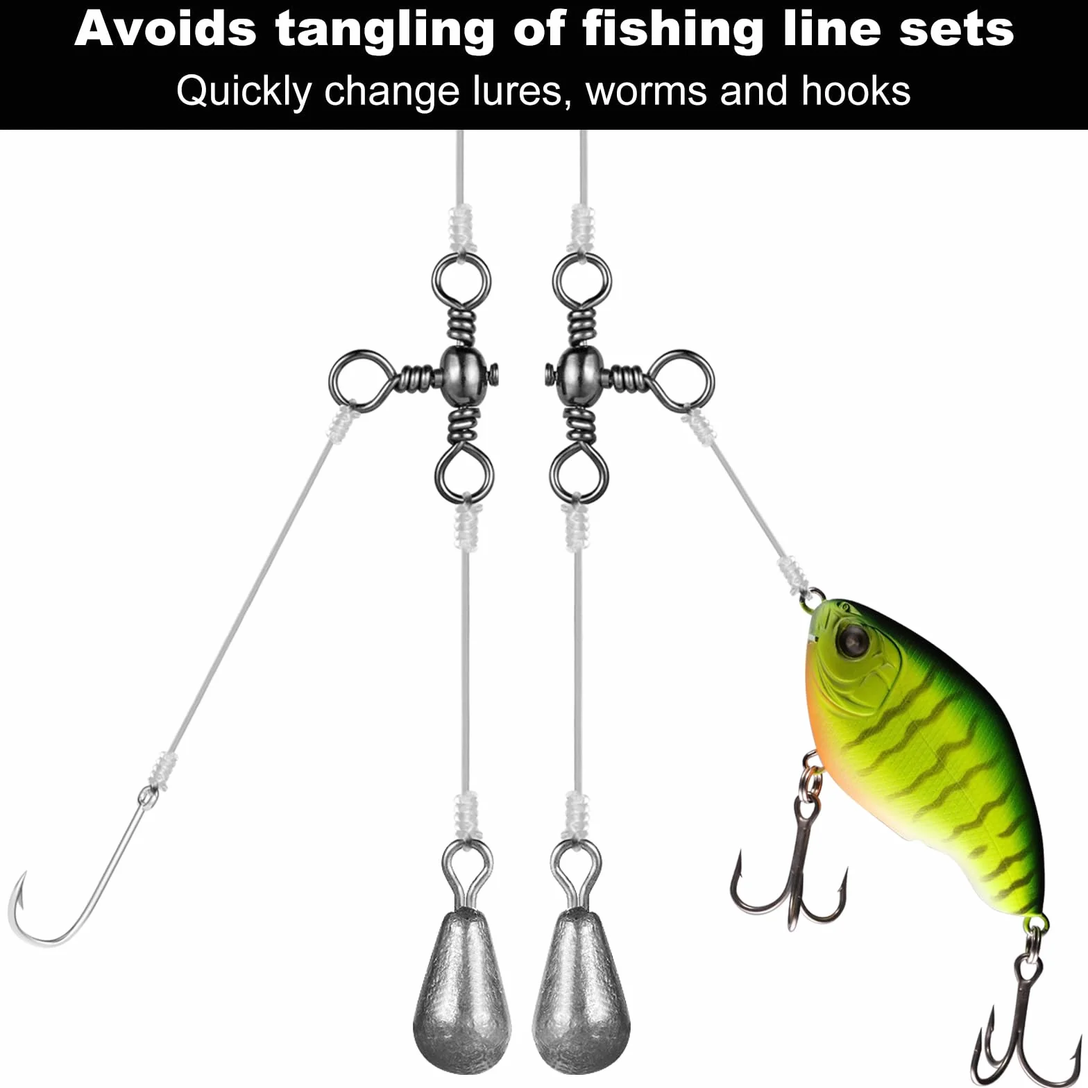 Émerillons de Pêche à Trois Voies en Acier Inoxydable 100 Pièces 6# 7# 8# 10# 12#