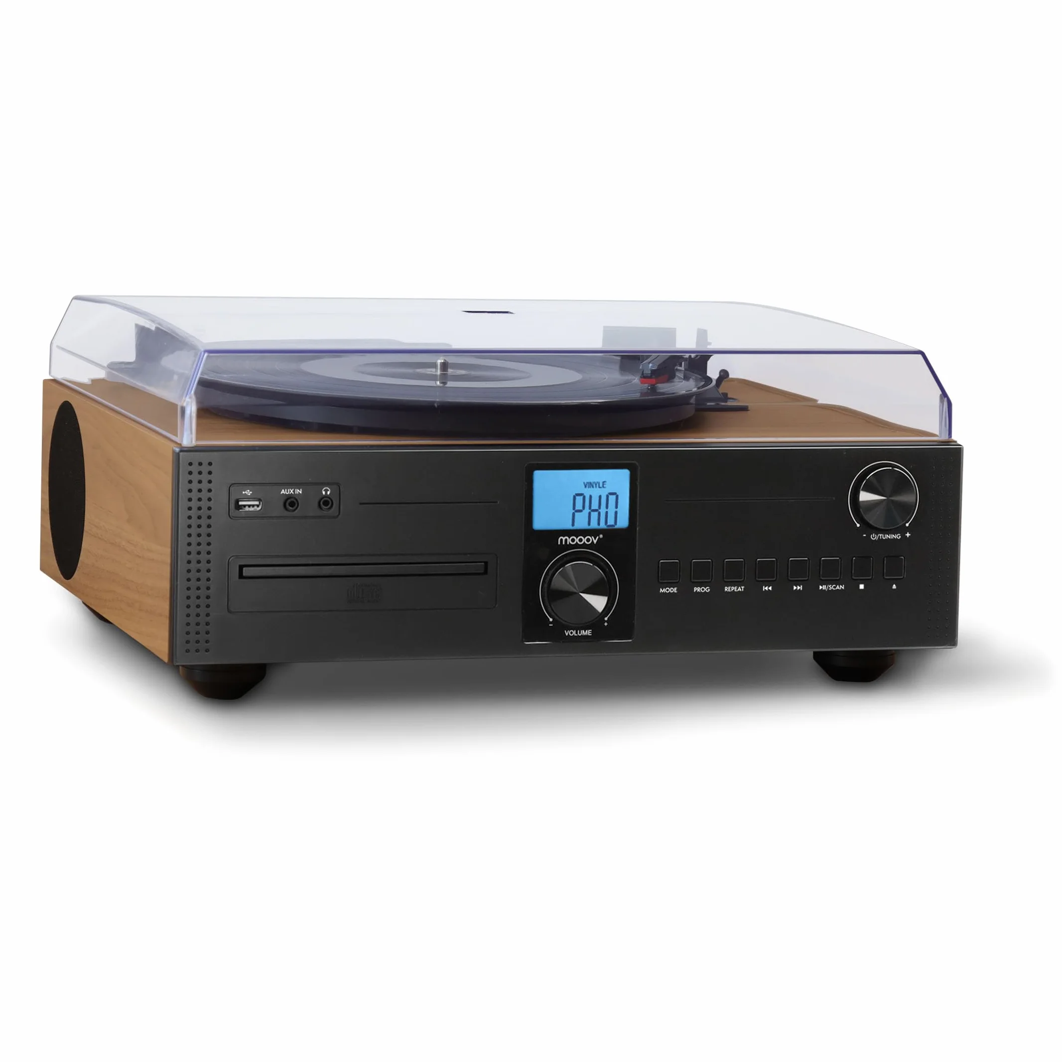 Mooov Micro-chaîne HiFi Radio CD Platine Vinyle 33 45 78 Tours Bluetooth