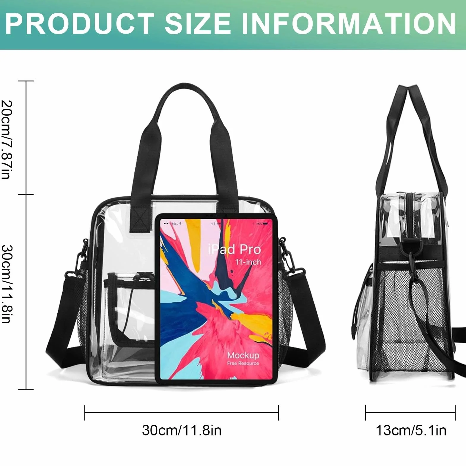 Sac Transparent Fourre Tout en PVC 30x30x13 cm Bandoulière Clear Bag pour Sports