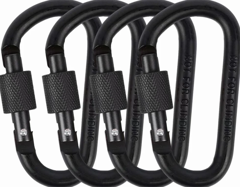 Petit Mousqueton Noir D-Ring avec Vis Lock en Aluminium Porte-clés Verrouillage Clip pour Sac à Dos Randonnée