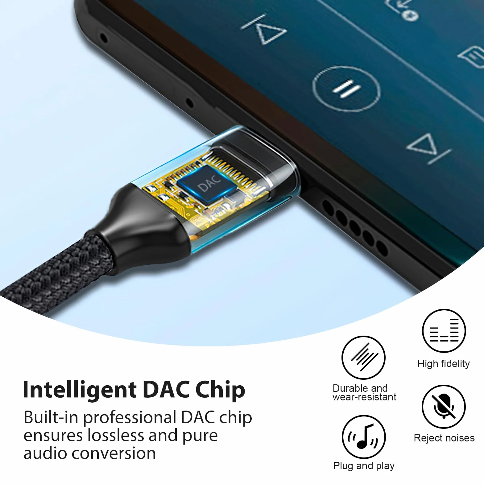 Hemlosk Câble USB C vers 3.5mm Jack 2M, Cable Auxiliaire USB C Jack, Rallonge Auxiliaire Stéréo pour Audio Voiture, Compatible avec iPhone 16/15 Plus Pro Max, Galaxy S24/S23/S22/S21 Ultra, Pixel