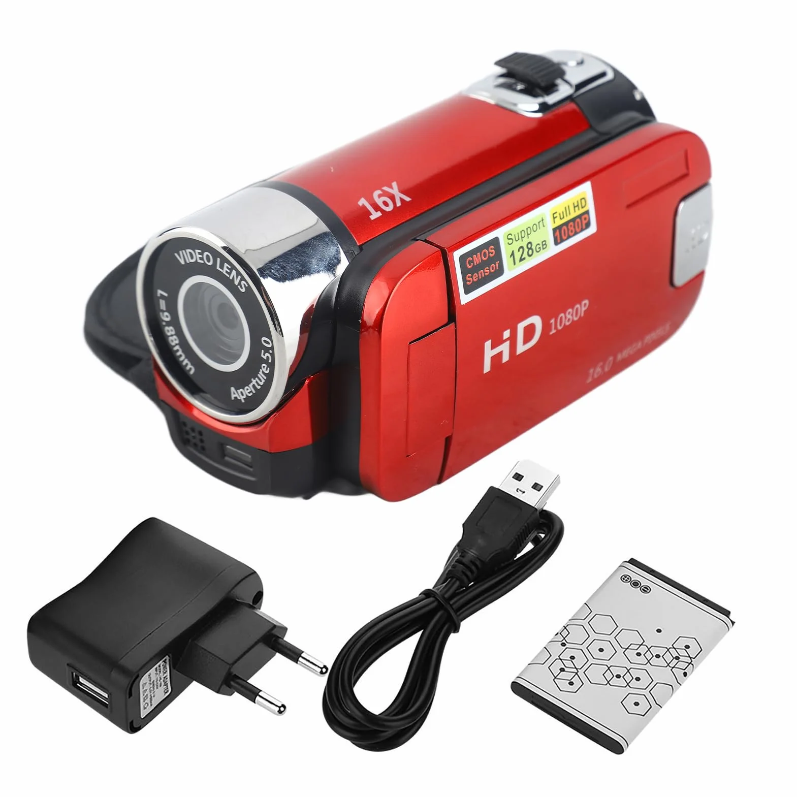 Qiilu Caméscope numérique, COMS Rotation Full HD 270 ° 1080P 16X Haute définition Caméra vidéo DV Photo et Caméscopes numérique pour Enfants/Adolescents/Élèves/Débutants/Les