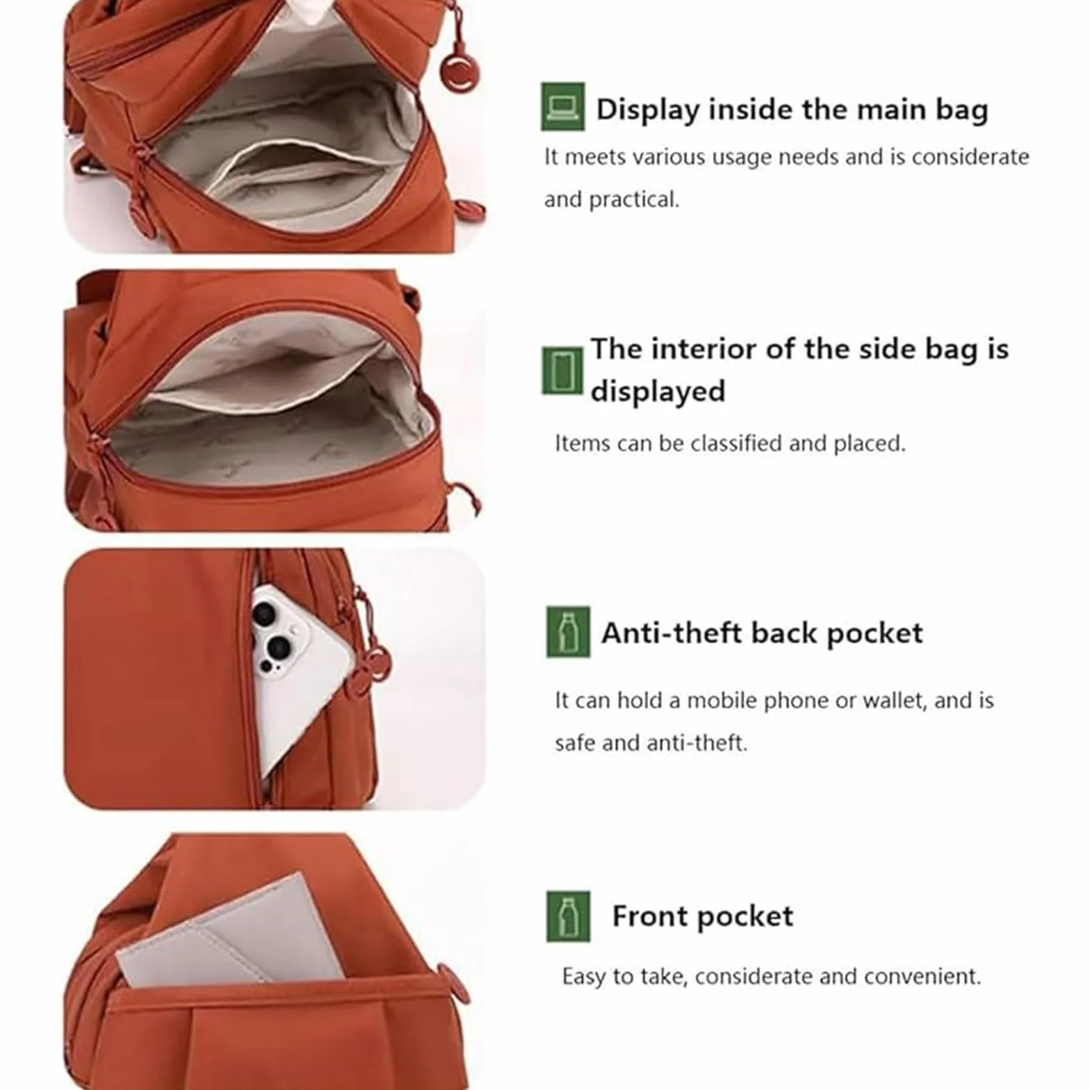 Mini Sac à Dos 3 en 1 Antivol Femmes Grande Capacité Oxford Bordeaux