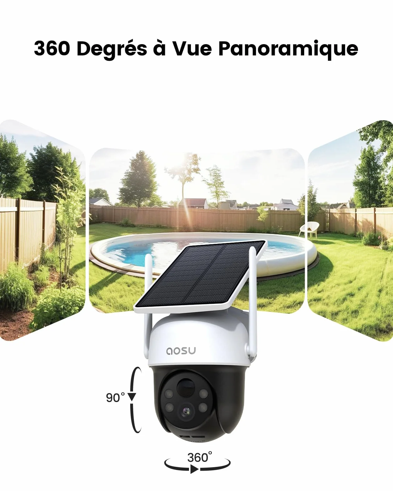 aosu 2K Camera Solaire WiFi Exterieur 3MP 360° Panoramique PTZ Suivi Automatique Vision Nocturne Alarme Audio Bidirectionnel