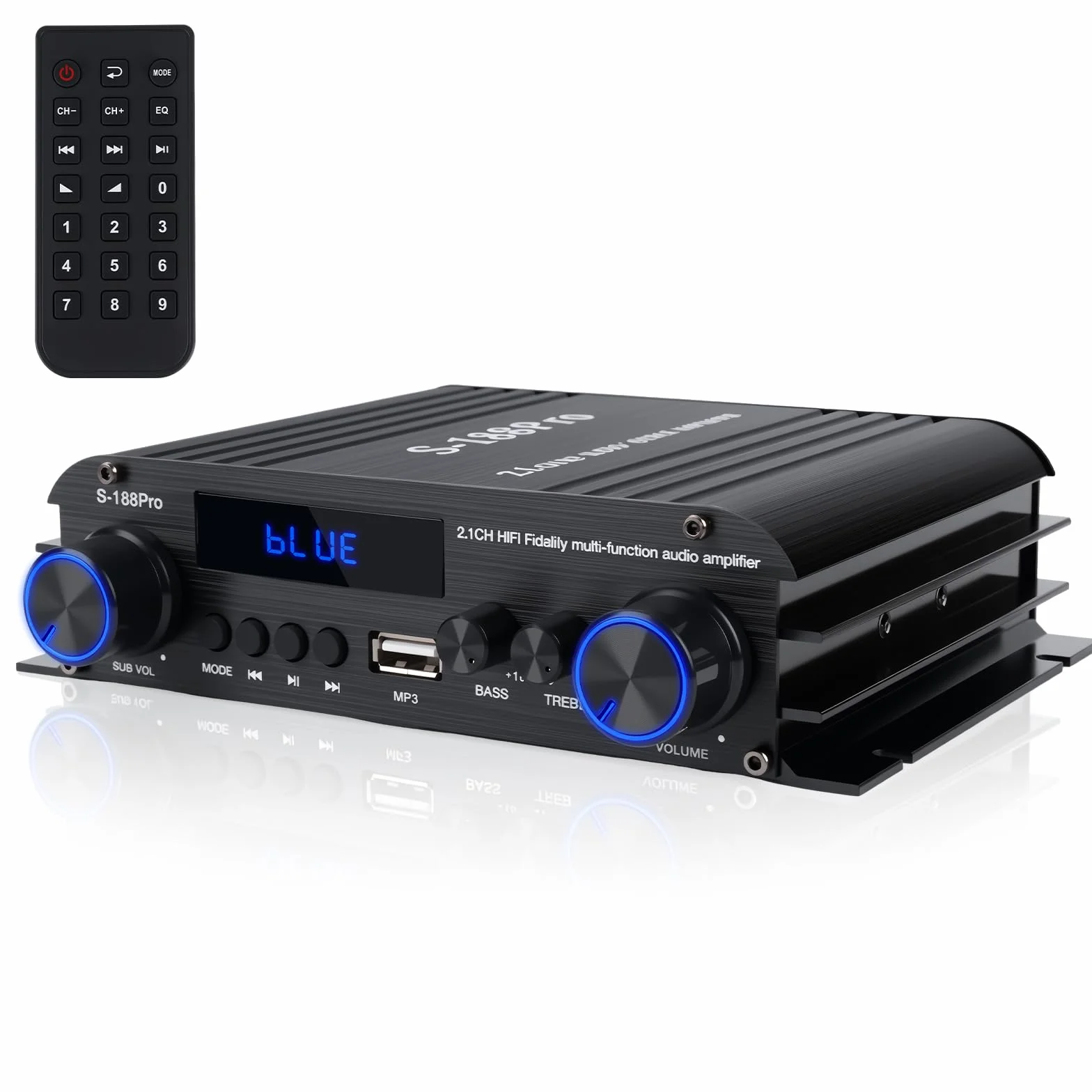 2.1 Chaîne Amplificateur Audio 50W×2 + Caisson de Basse 60W, 1000W Puissance de Crête, Bluetooth 5.3, Aux/USB/MP3, Réglage Grave/Aigu – Pour Home Cinéma, TV, Voiture