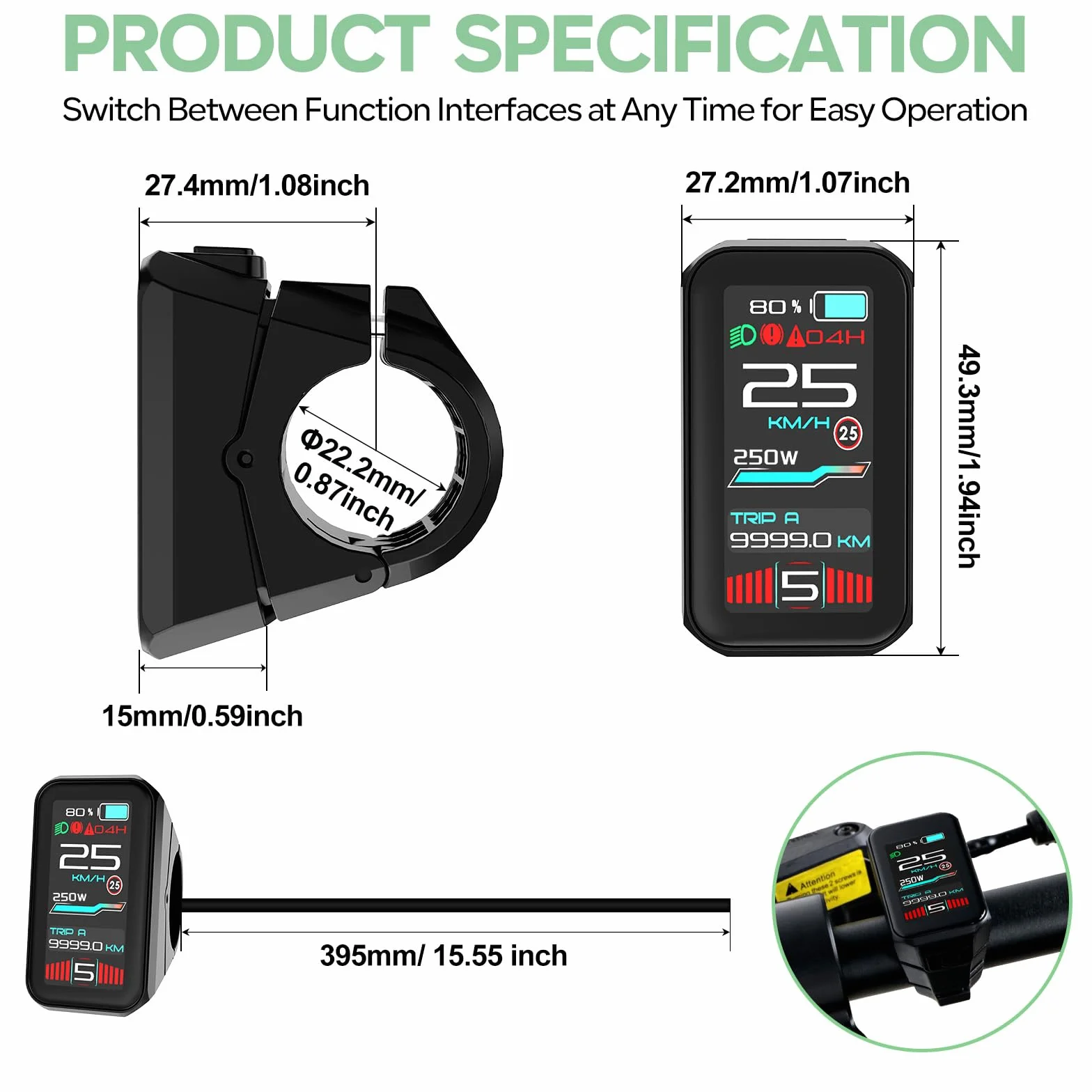 Écran Tactile VD18MT pour Moteurs Centraux BAFANG TSDZ Bus Can UART Compatible BBS01B BBS02B BBS-HD G020 G062 G0900 TS-DZ*2B TSDZ16