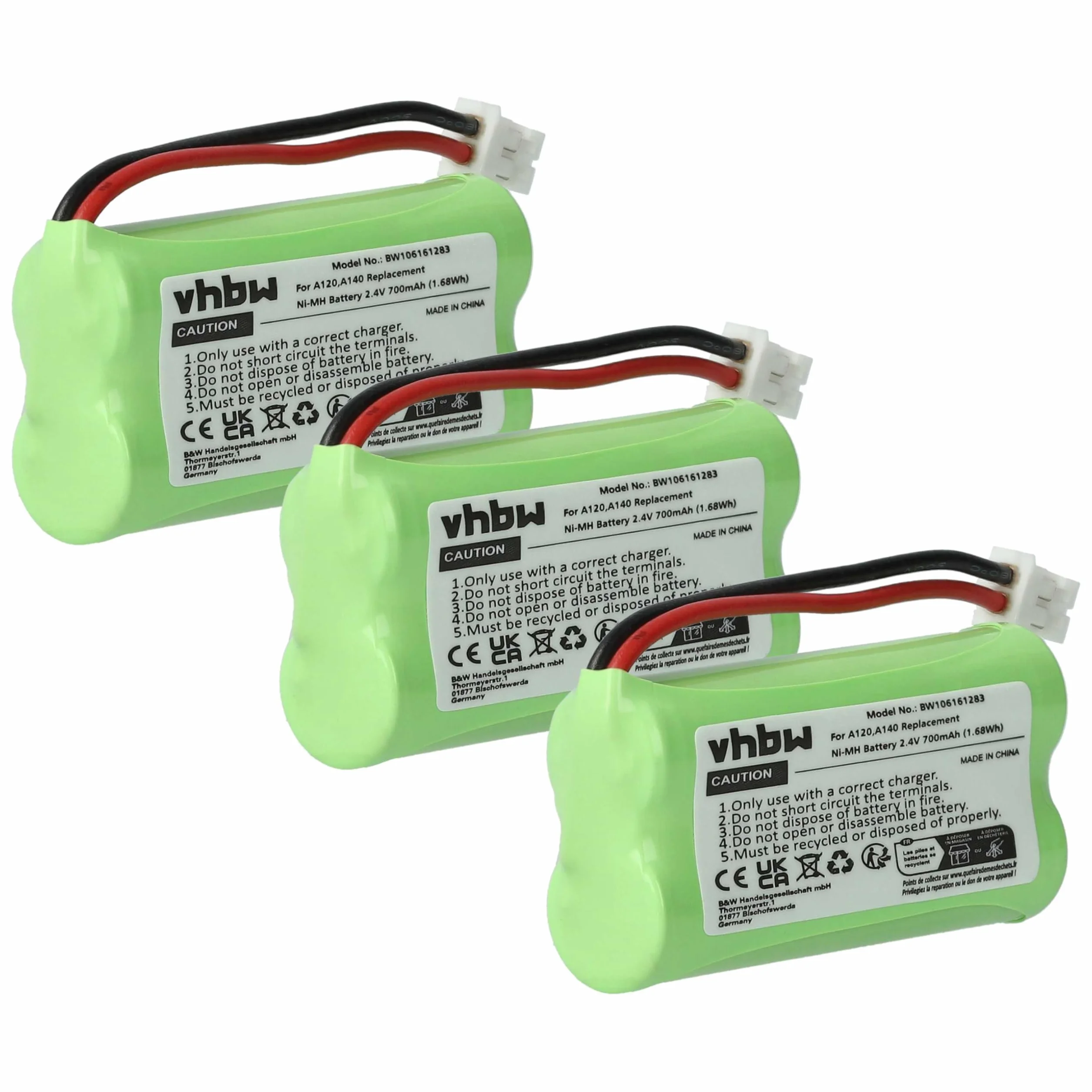 vhbw 3X Batteries (NiMH, 700mAh, 2.4V) téléphones Fixes Compatible avec Siemens Gigaset A260 Trio, A265, A345