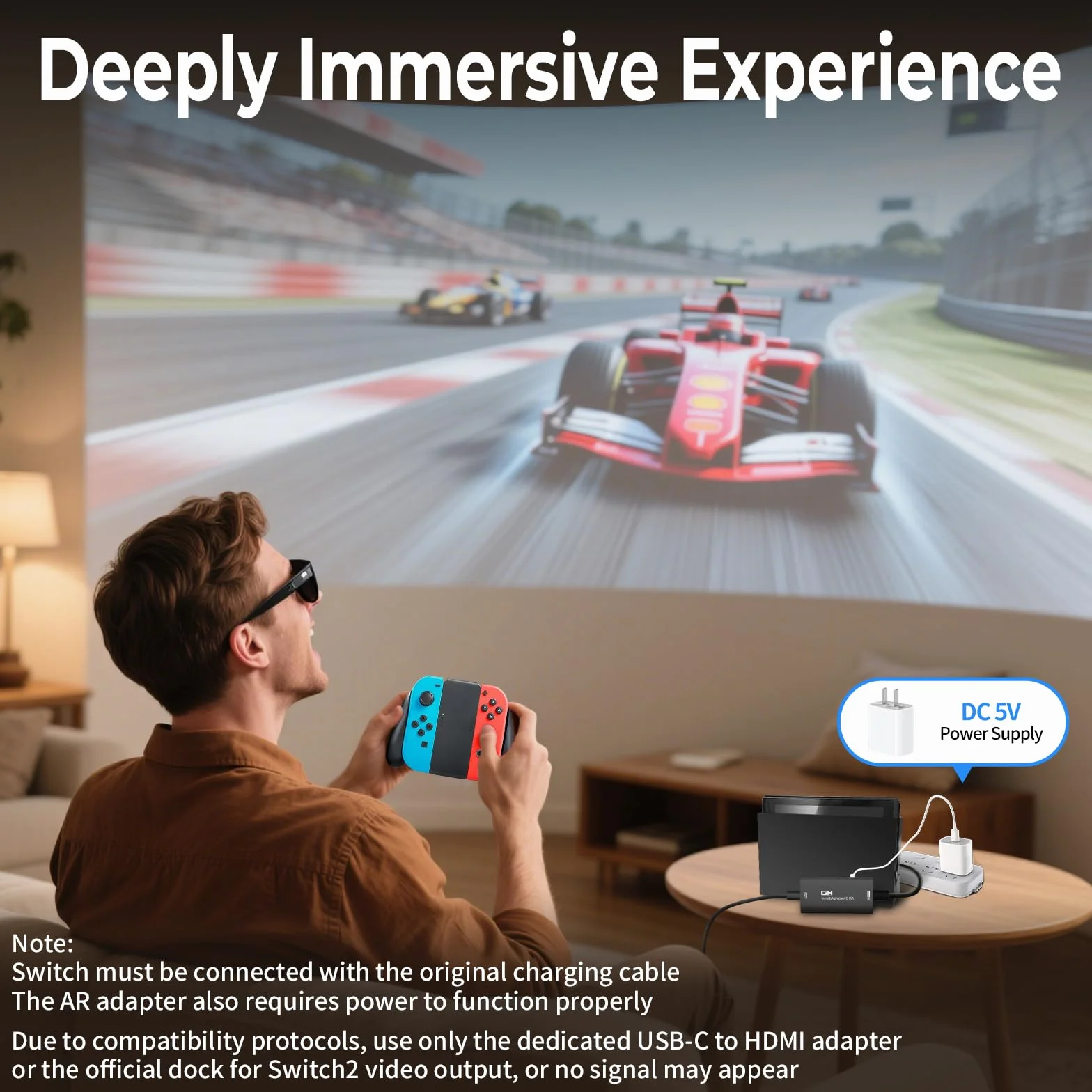 Guermok AR Glasses Adaptateur d'affichage HDMI vers USB-C, 1,5 m, 4K @ 60 Hz, convertisseur AR avec DC 5 V, pour X Real One/Air 2 Pro/Ray Neo/Rokid, Switch 2/1, PS 5/4, moniteurs Portables, Noir