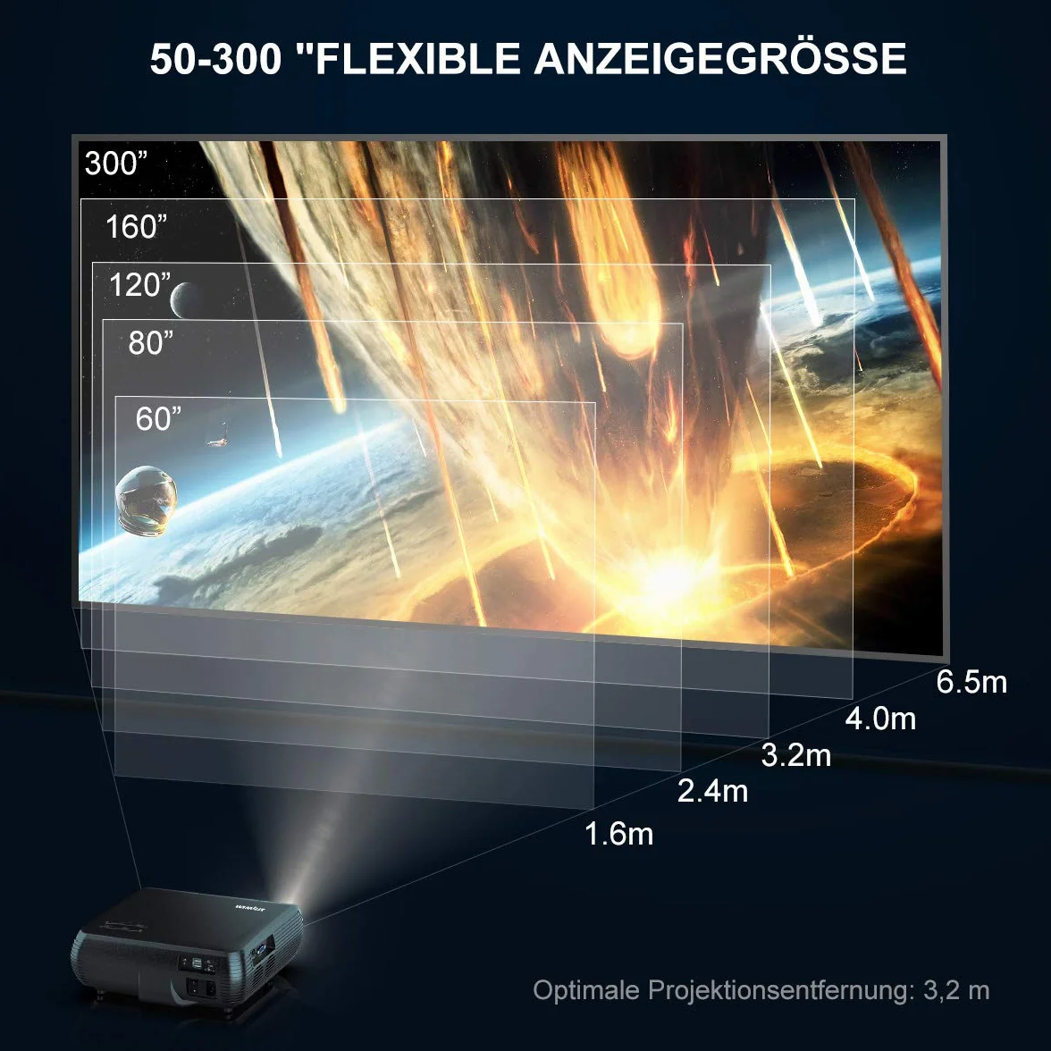 Vidéoprojecteur WiMiUS 7000 lumens Full HD 1080P 4K Support 4D Correction électronique LED