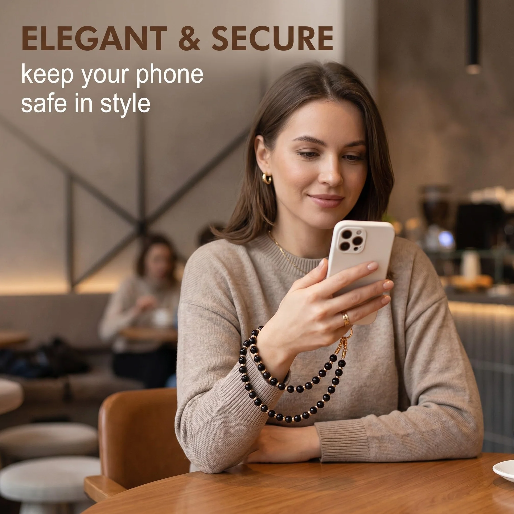 Bijoux de Téléphone en Obsidienne Noire, Dragonne Téléphone Portable Anti-Perte, Bracelet Téléphone de Perles Élégant, Charme de Téléphone Universel pour Smartphone et Accessoires