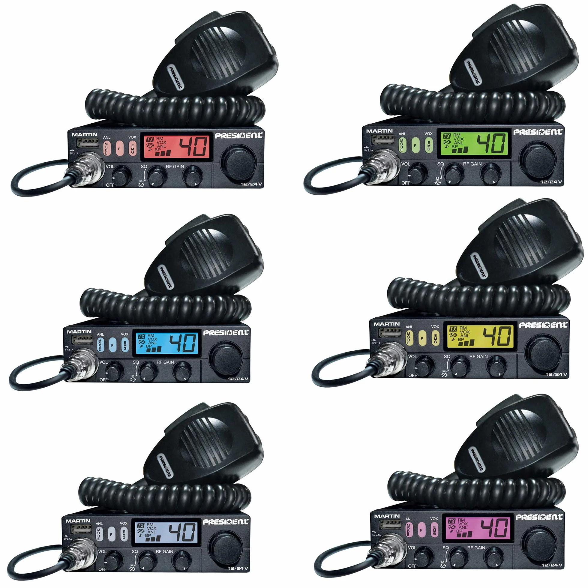 PRESIDENT Martin Multistandard 40CH AM/FM Roger Beep Scan ANL Filtre 4 W 12/24 V avec écran Multicolore