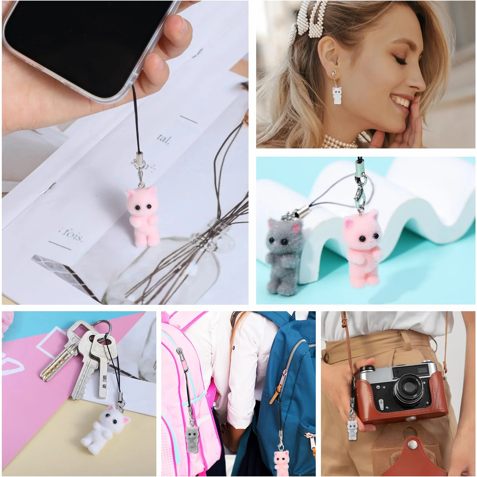 Mabor Lot 3 lanières portable Chat Y2K Pendentif universel Coque porte-clés