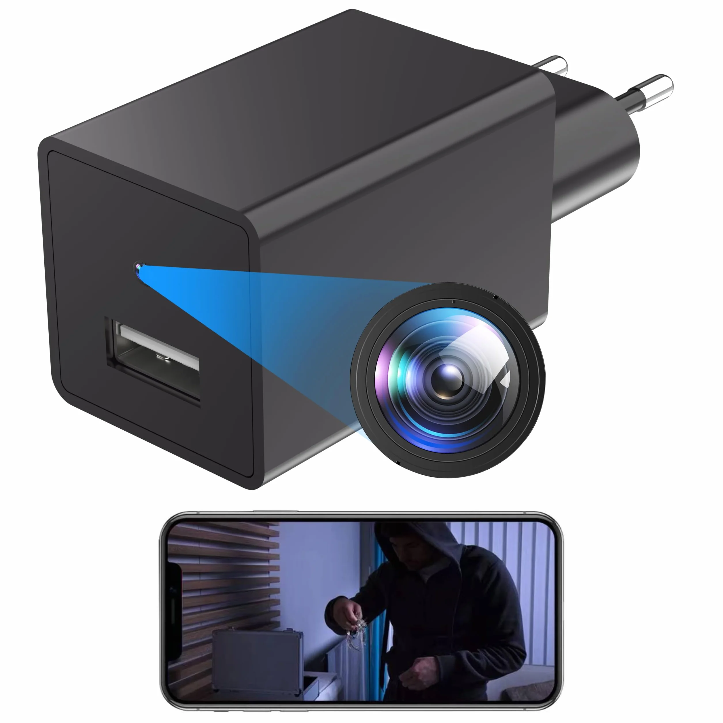Camera Espion 1080P WiFi Mini Caméra Surveillance Sans Fil Détecteur Mouvement Noir Gris
