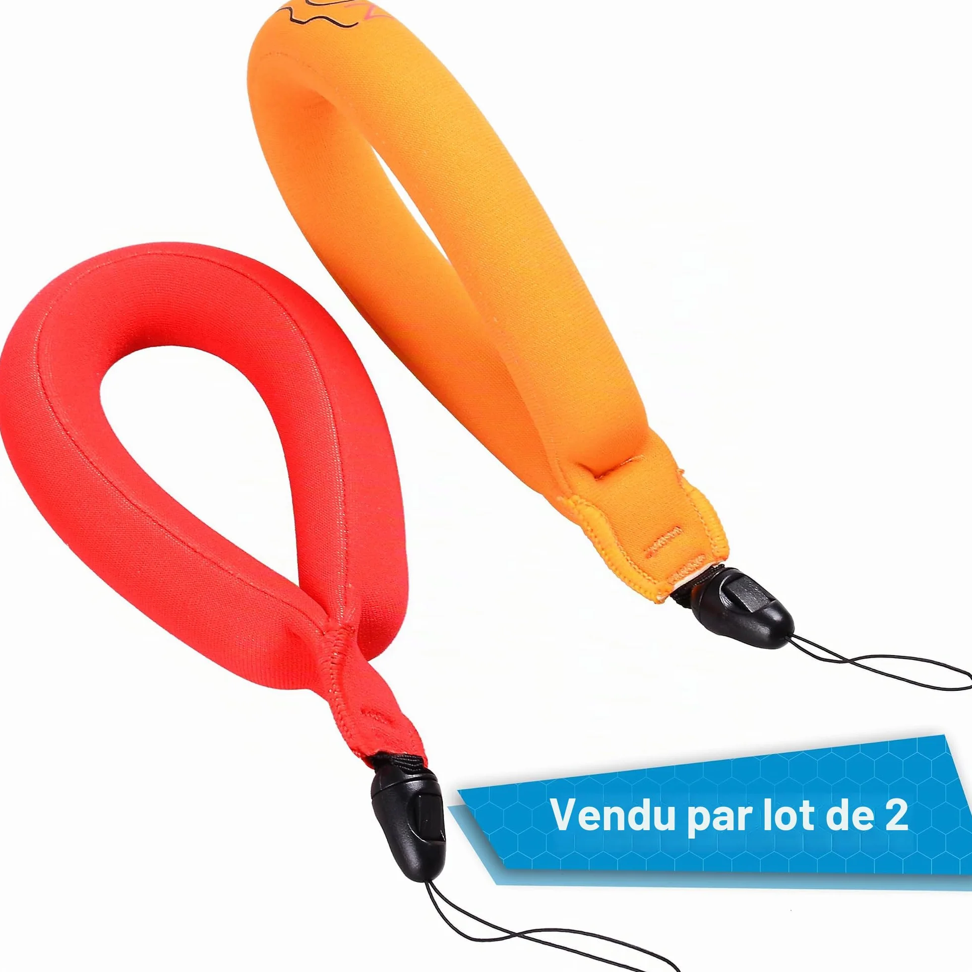Lot de 2 flotteurs étanches pour appareil photo - Dragonne pour appareils sous-marins – GoPro/Panasonic Lumix et plus – Flotte téléphone, étui, maintient clés, évite couler – (rouge et orange)