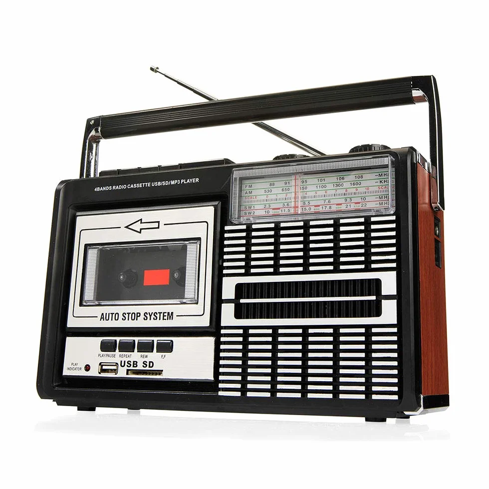Ricatech PR85 – Lecteur de cassettes et enregistreur des années 80, Radio AM/FM/SW, USB, Port de carte SD, Microphone intégré, Arrêt automatique, Poids léger, haut-parleurs intégrés de 8 watts