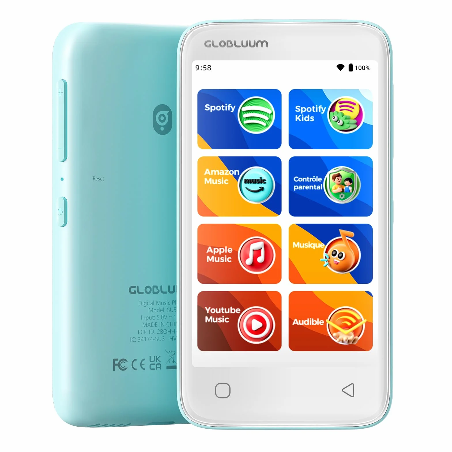Lecteur MP3 Enfants 16 Go Bluetooth Wi-Fi Spotify Audible Vert Menthe