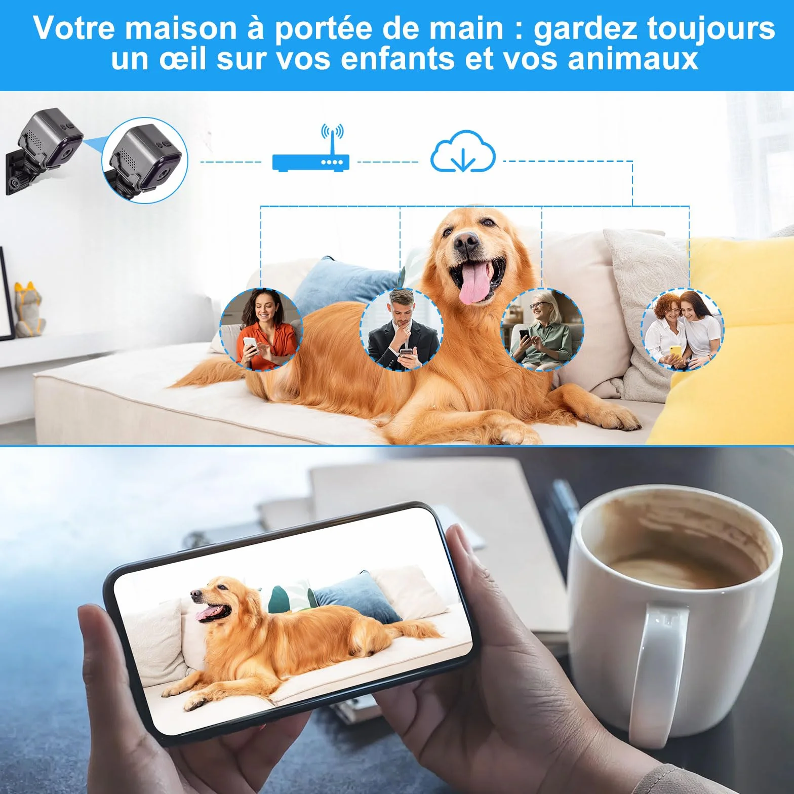 Caméra Espion Miniature 1080P,Caméra Surveillance WiFi Intérieur sans Fil - Mini Caméra Espion avec Vision Nocturne,Détection de Mouvement et Audio Bidirectionnel en Temps Réel par Application Mobile